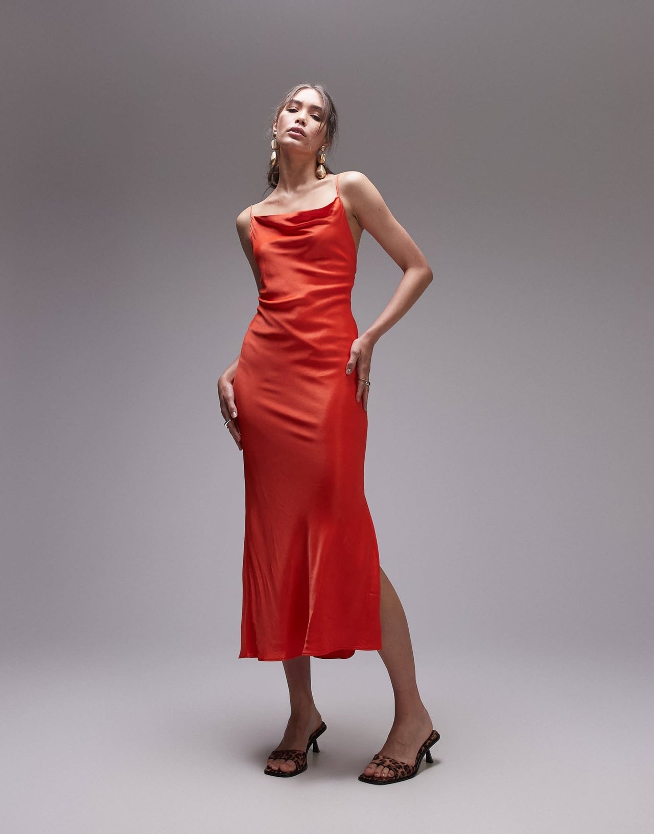 Topshop cowl neck scoop back midi dress in red - ASOS Sample Sale