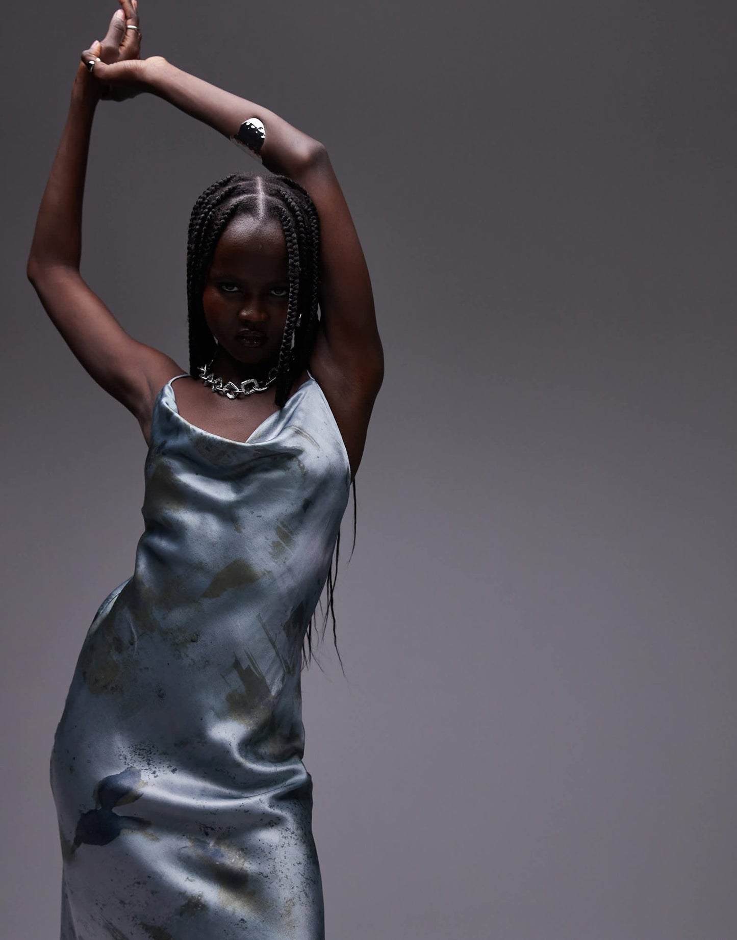 Topshop cowl slip midi dress in mineral print - ASOS Sample Sale