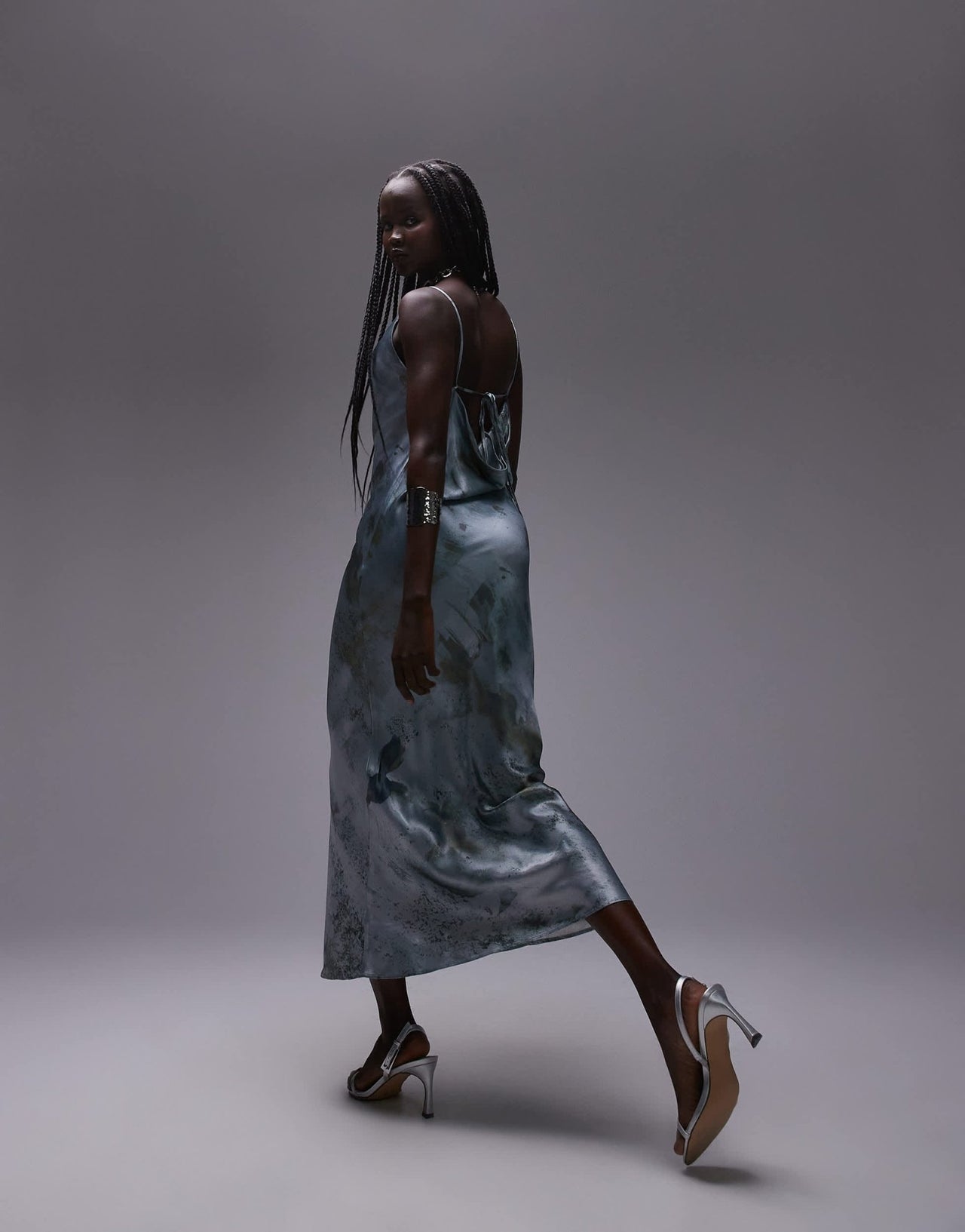 Topshop cowl slip midi dress in mineral print - ASOS Sample Sale