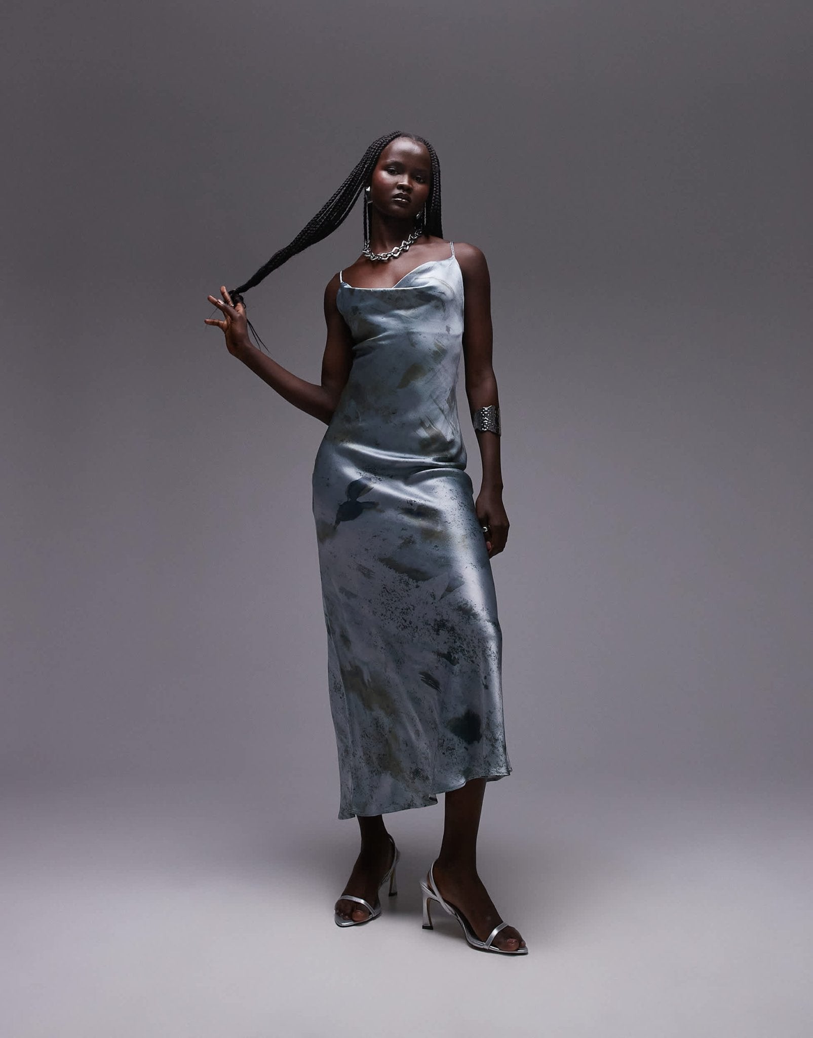 Topshop cowl slip midi dress in mineral print - ASOS Sample Sale