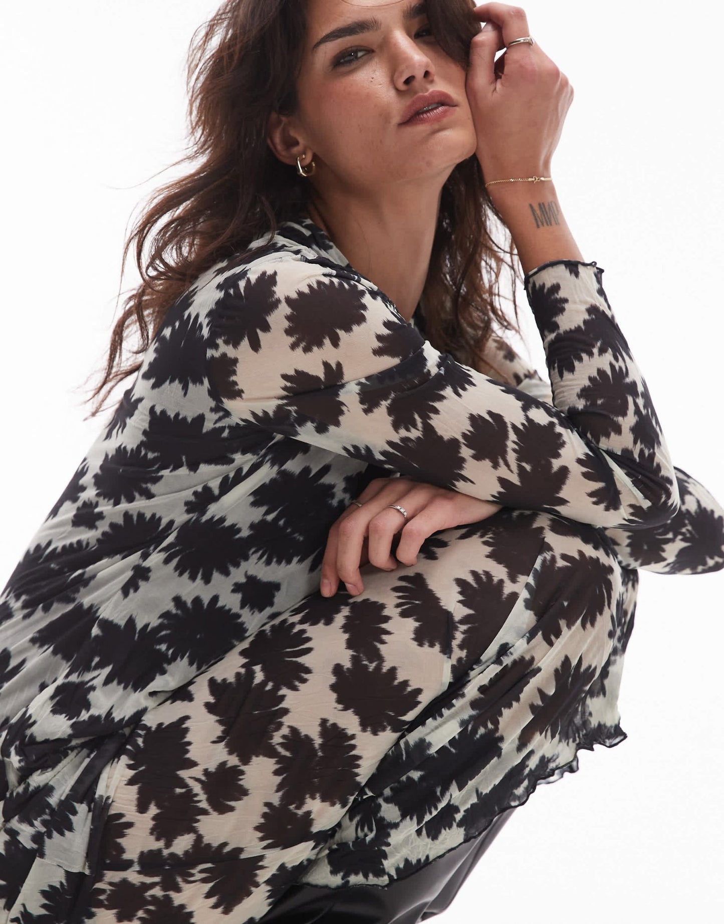 Topshop crinkle floral midaxi dress in mono - ASOS Sample Sale