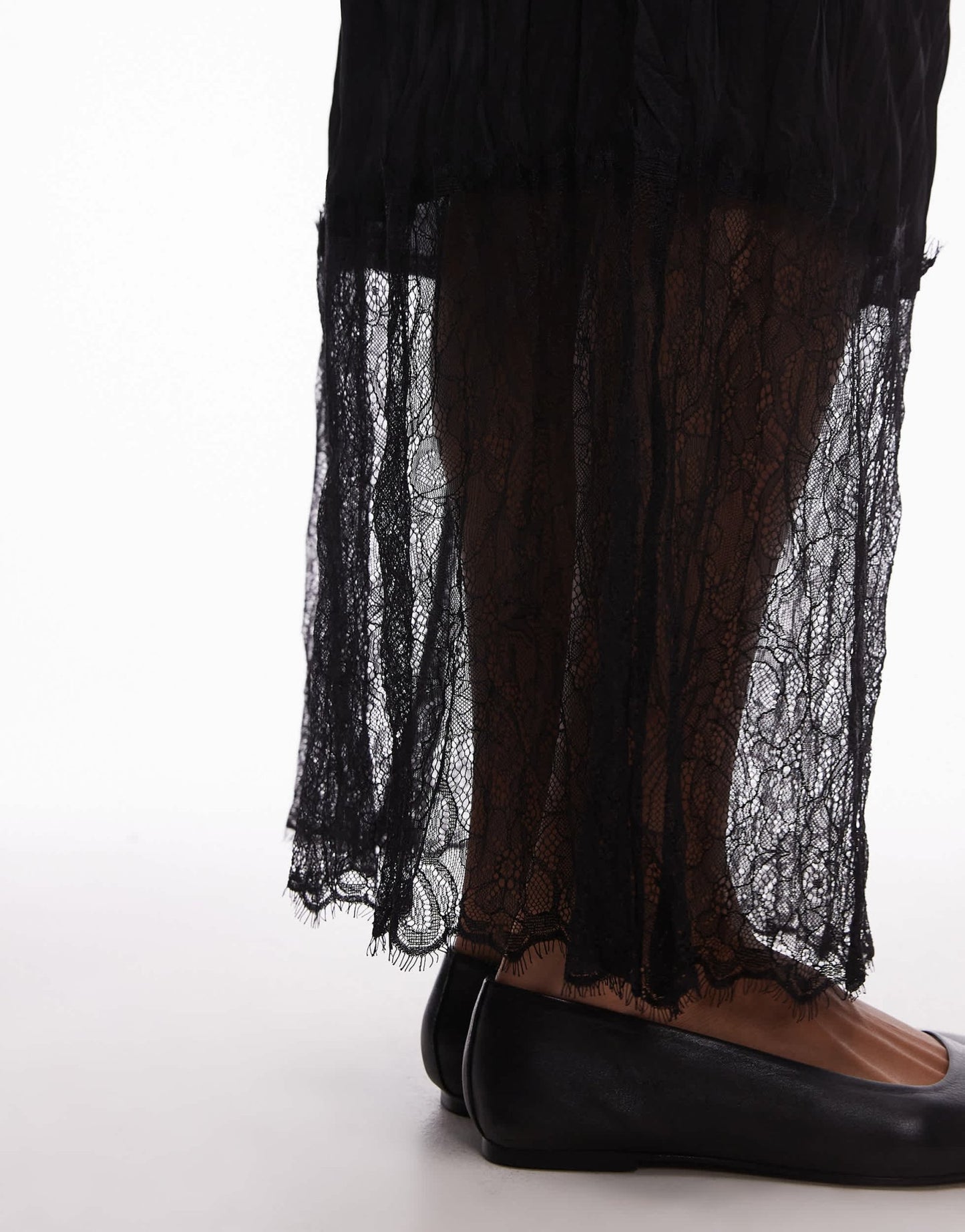 Topshop crinkle lace hem detail midi skirt in black - ASOS Sample Sale