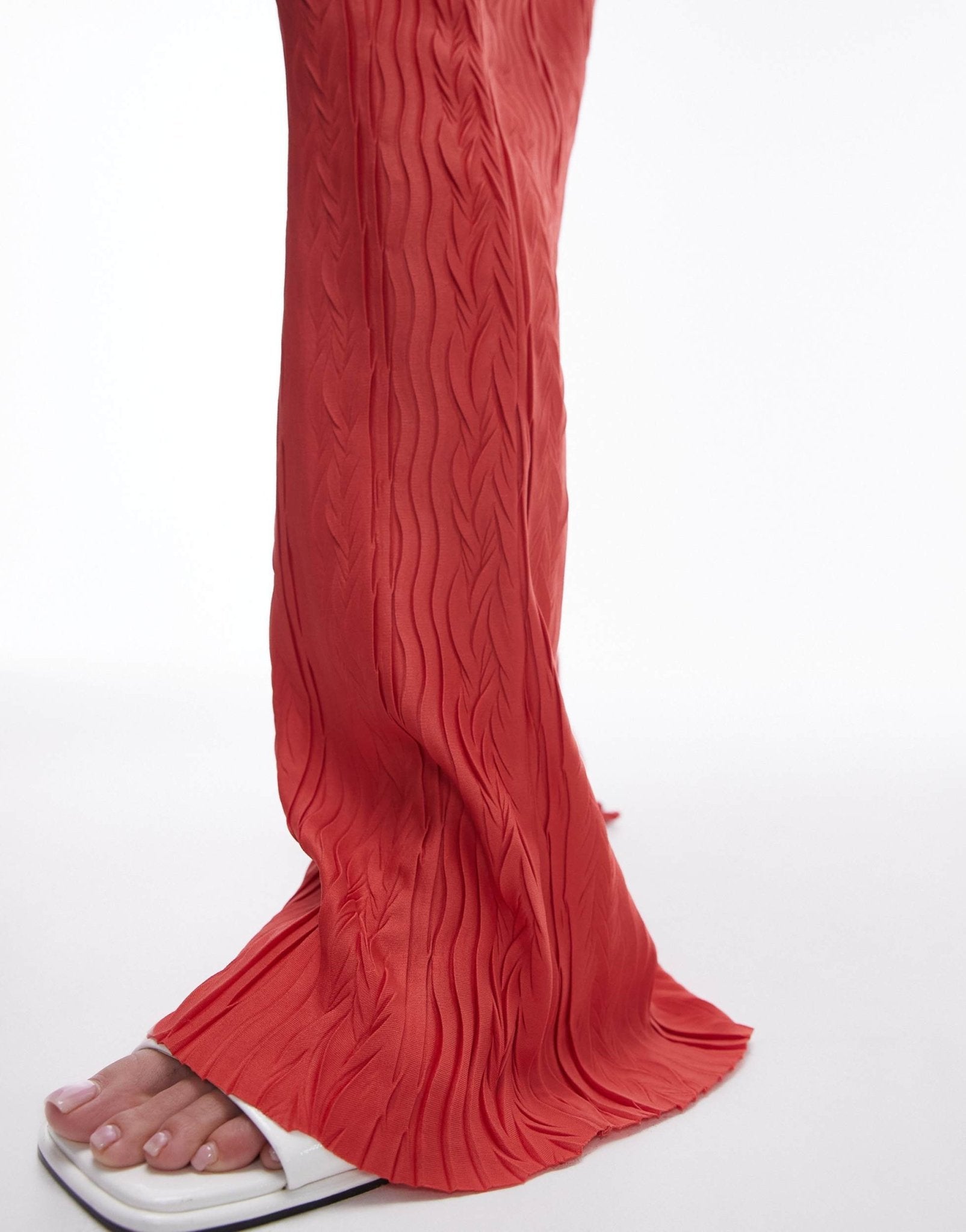 Topshop crinkle plisse trouser in red - ASOS Sample Sale