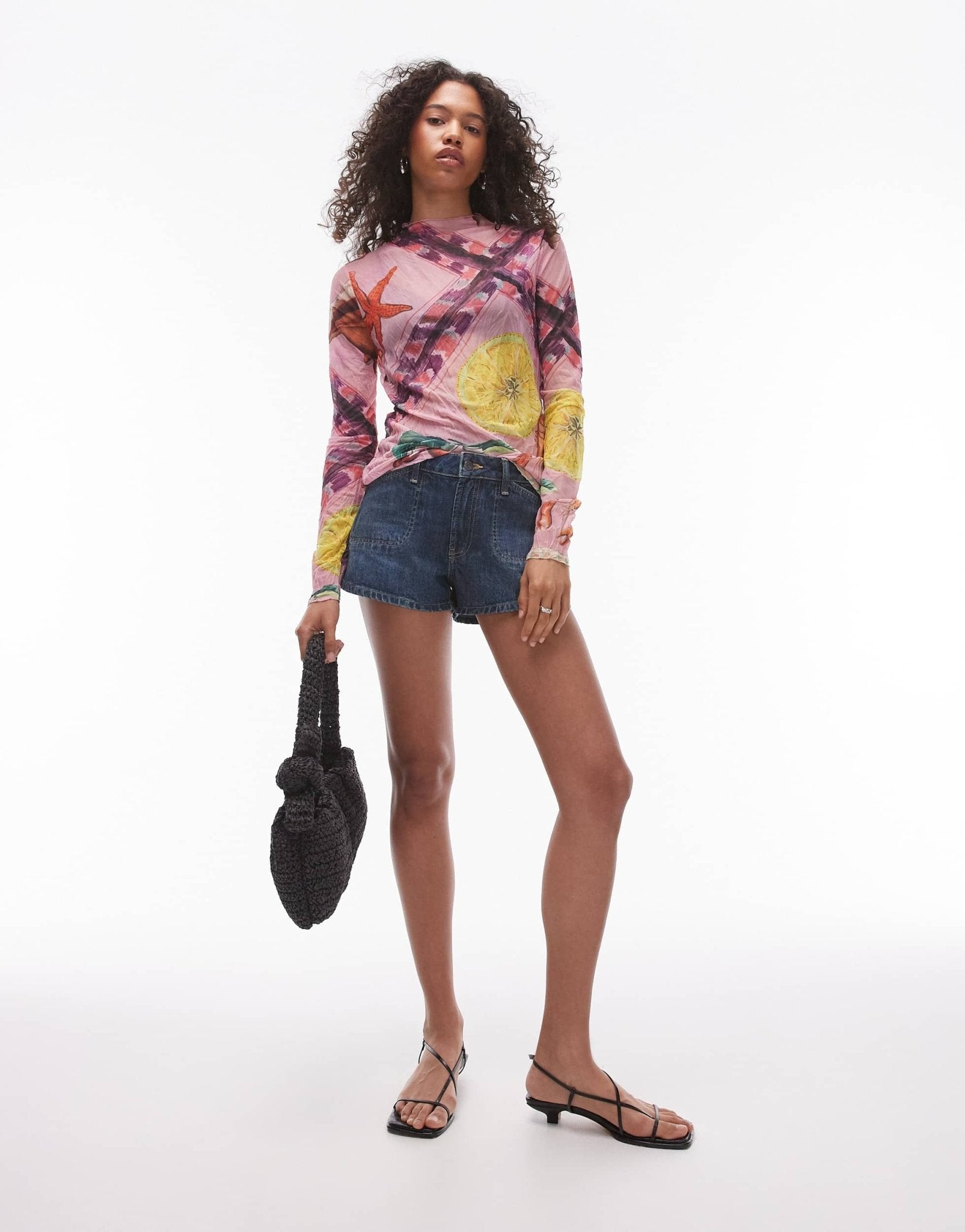 Topshop crinkle shell print long sleeve top in multi - ASOS Sample Sale