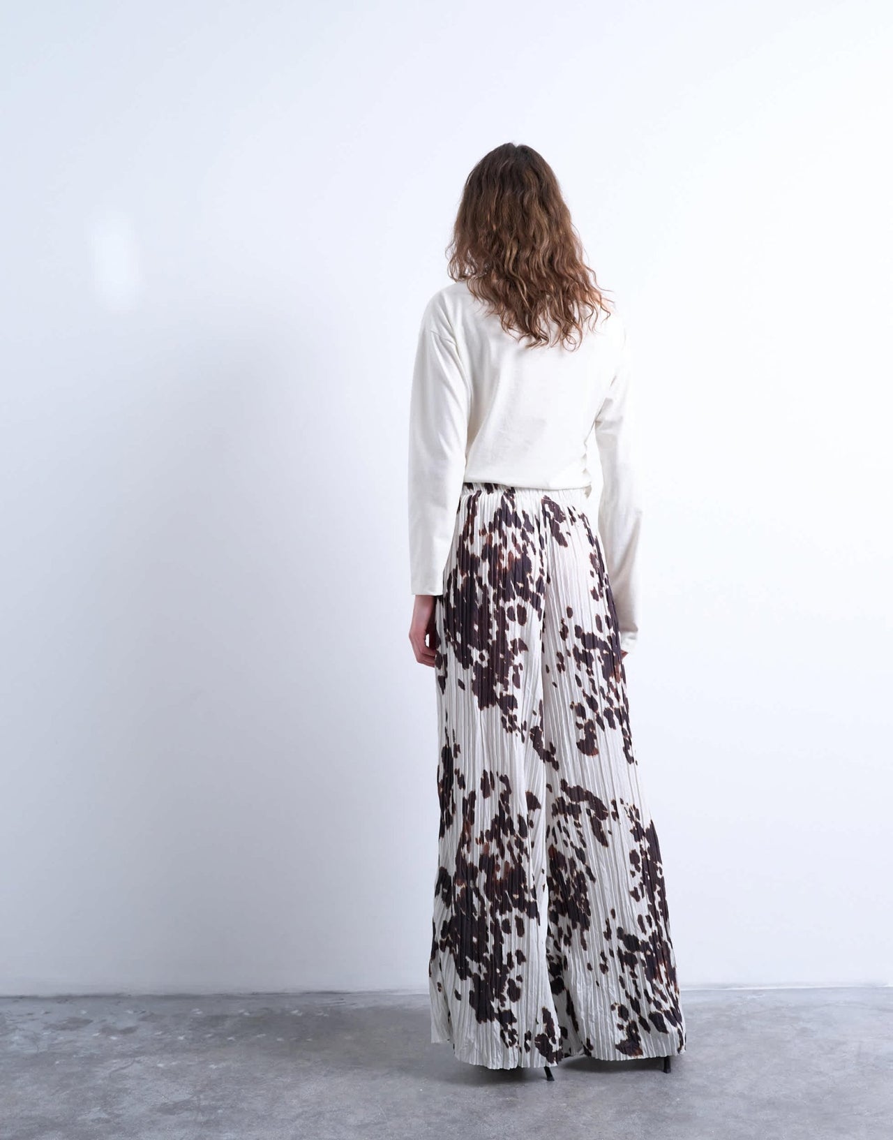 Topshop crinkle wide leg trousers in cow print - ASOS Sample Sale