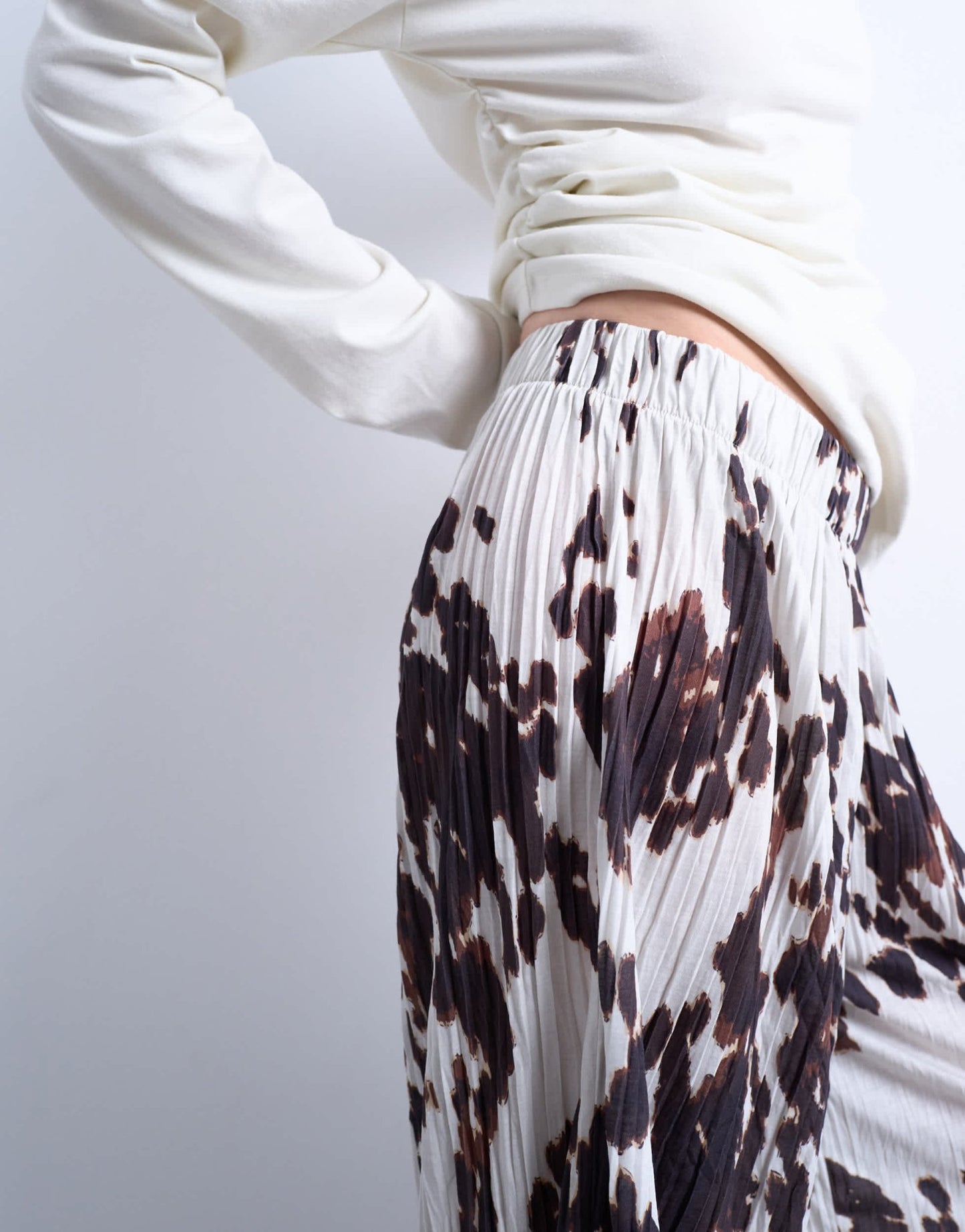 Topshop crinkle wide leg trousers in cow print - ASOS Sample Sale