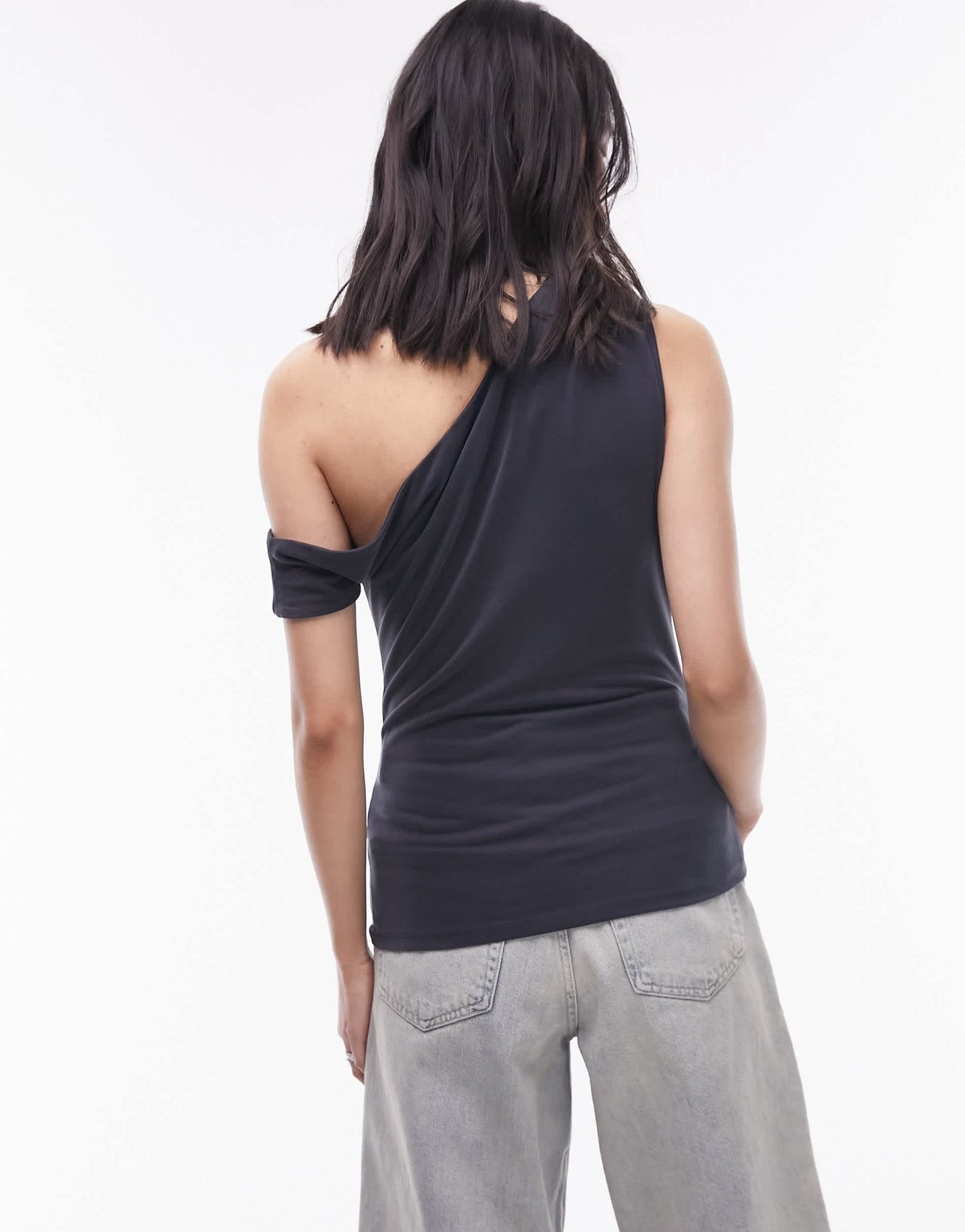 Topshop cupro draped off the shoulder top in slate - ASOS Sample Sale