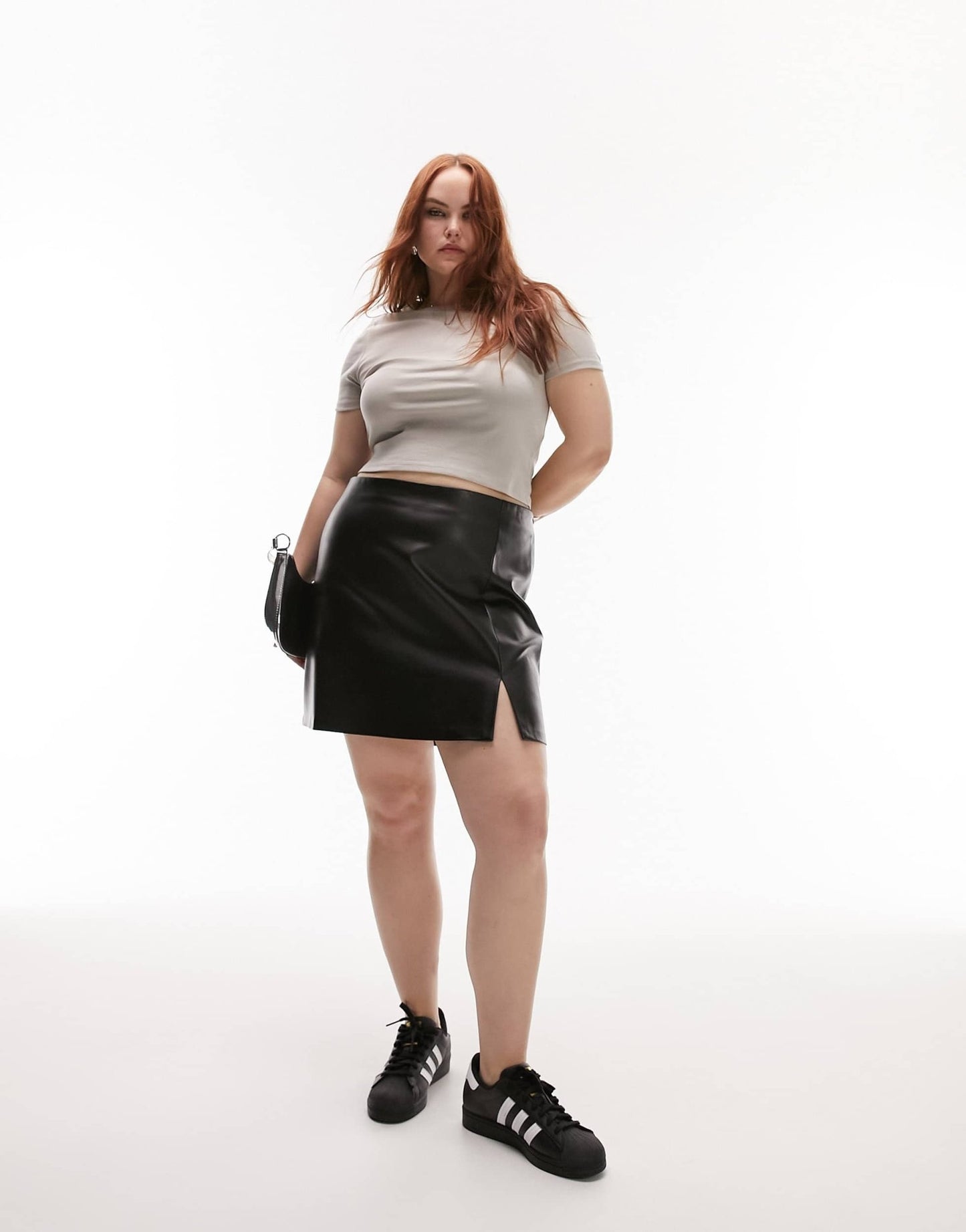 Topshop curve leather look split detail mini skirt in black - ASOS Sample Sale