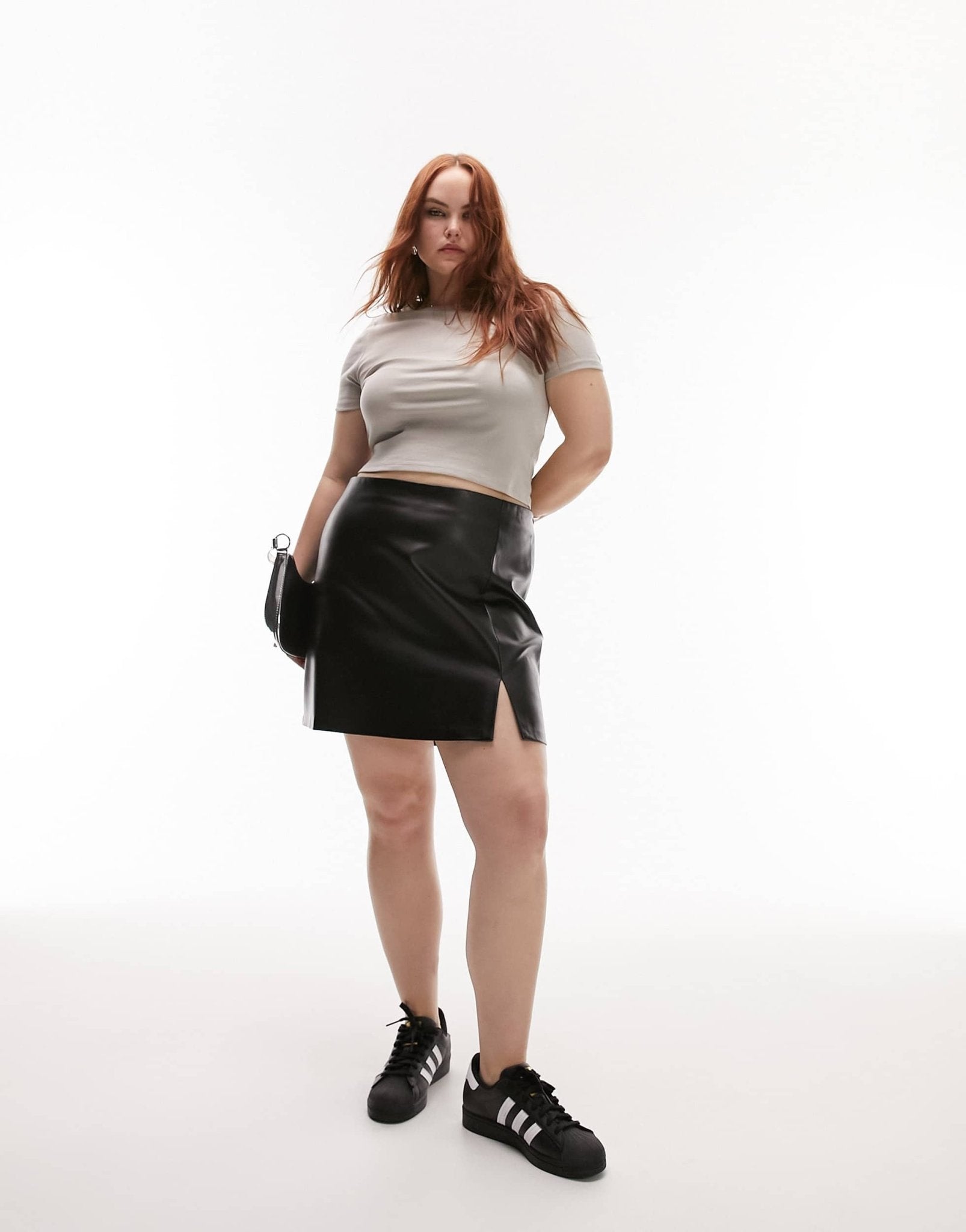 Topshop curve leather look split detail mini skirt in black - ASOS Sample Sale