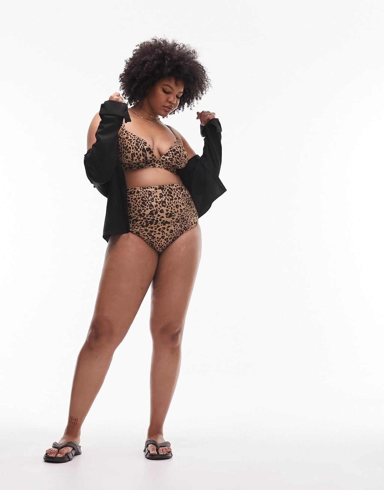 Topshop Curve leopard print triangle bikini top in multi - ASOS Sample Sale