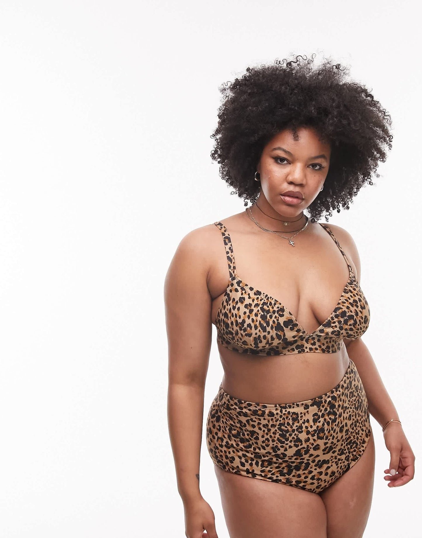 Topshop Curve leopard print triangle bikini top in multi - ASOS Sample Sale