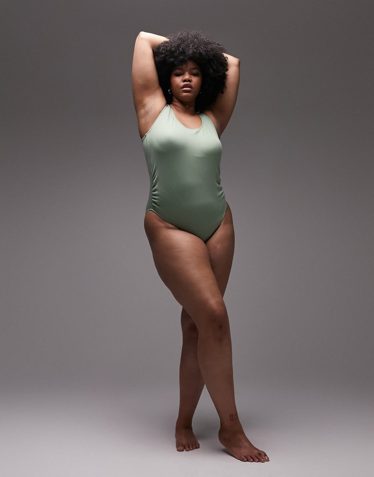 Topshop Curve rib scoop back swimsuit in khaki - ASOS Sample Sale