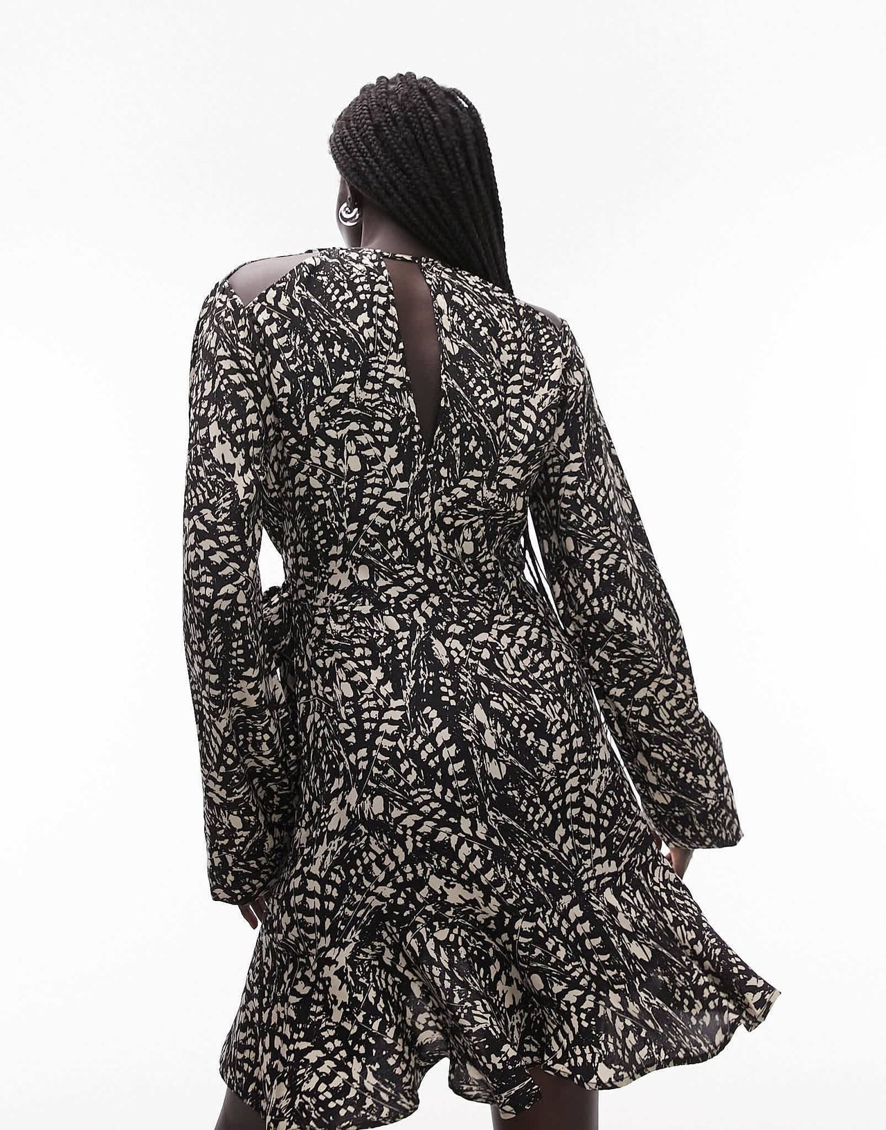 Topshop cut out shoulder abstract printed mini dress in mono - ASOS Sample Sale