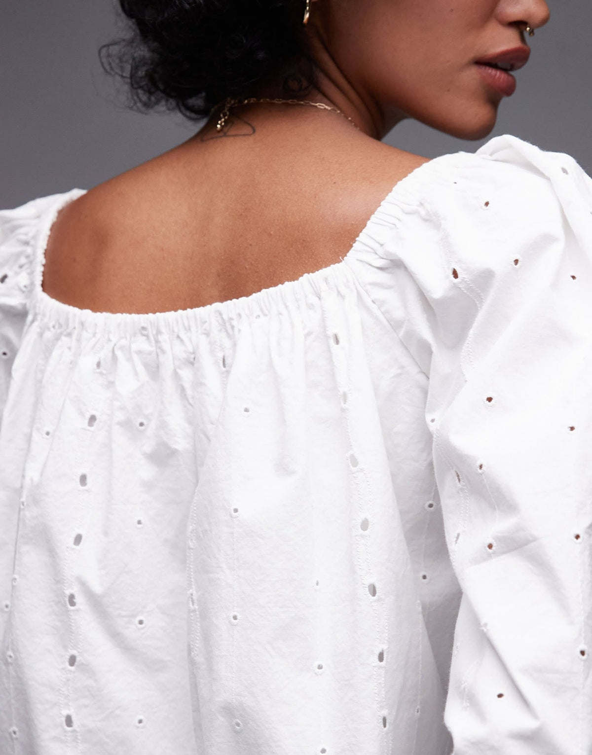 Topshop cutwork long sleeve top in ivory - ASOS Sample Sale