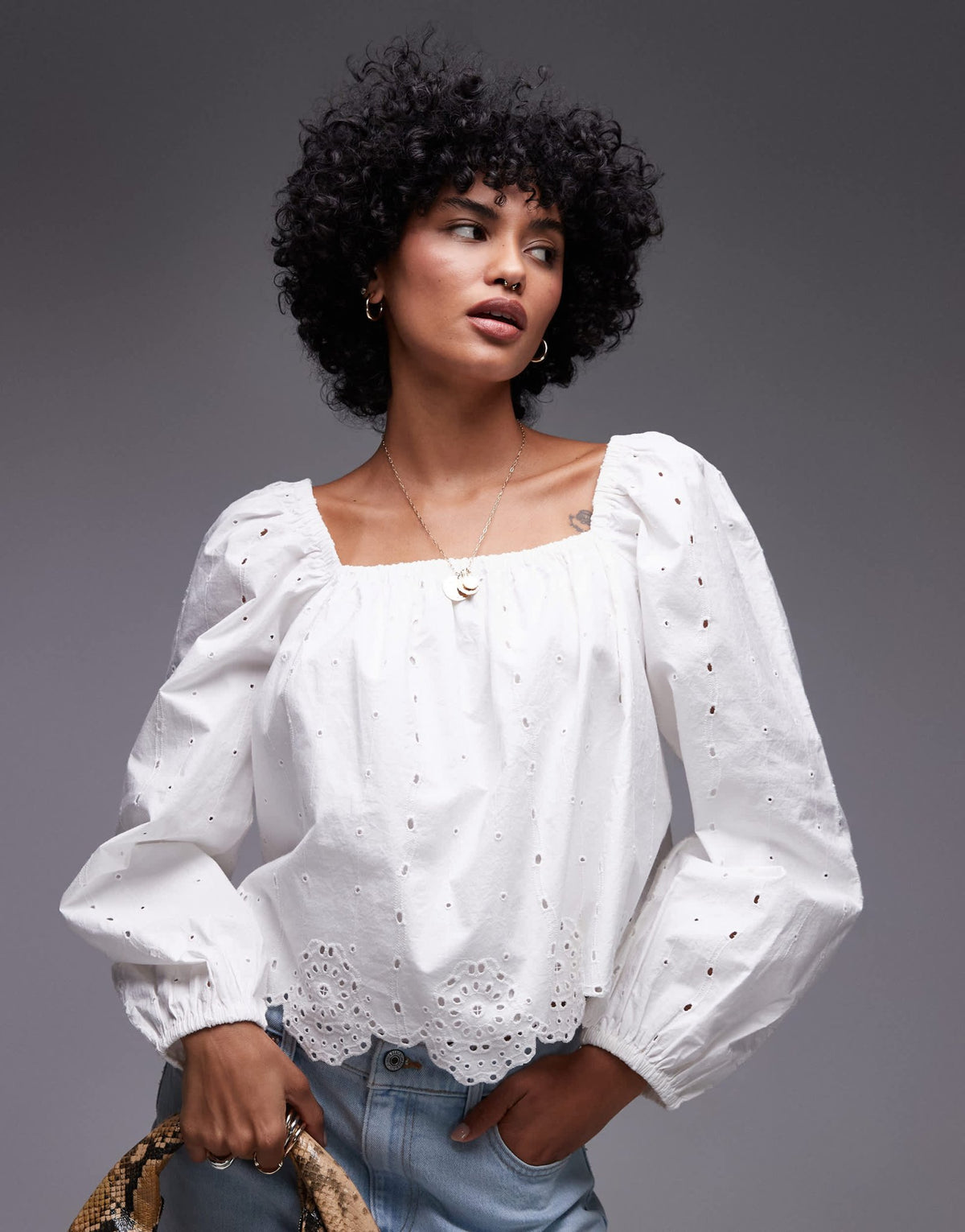 Topshop cutwork long sleeve top in ivory - ASOS Sample Sale