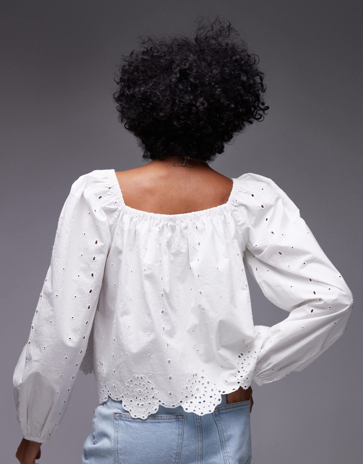 Topshop cutwork long sleeve top in ivory - ASOS Sample Sale