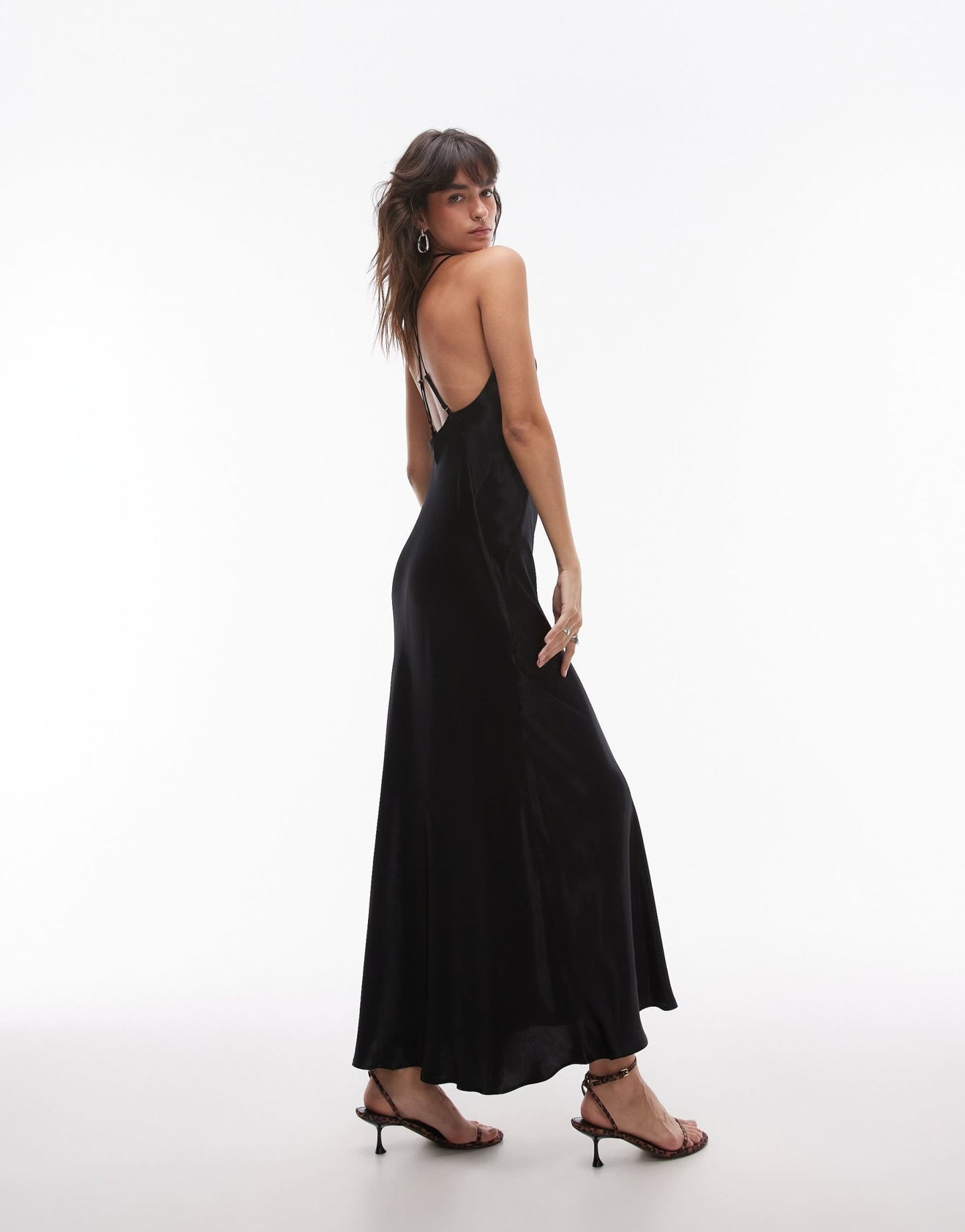 Topshop deep v open back midi dress in black - ASOS Sample Sale