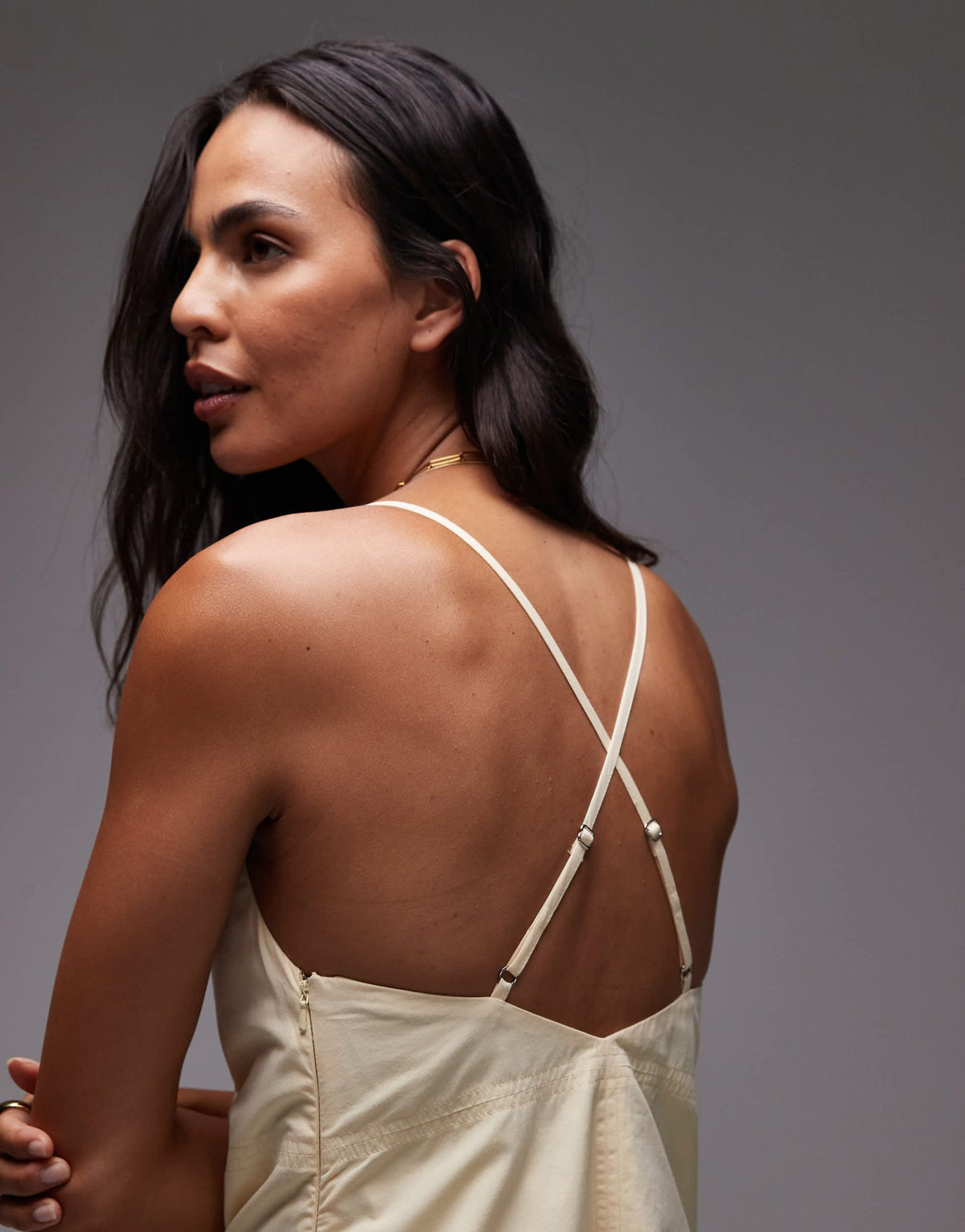 Topshop deep v poplin midi dress in buttermilk - ASOS Sample Sale