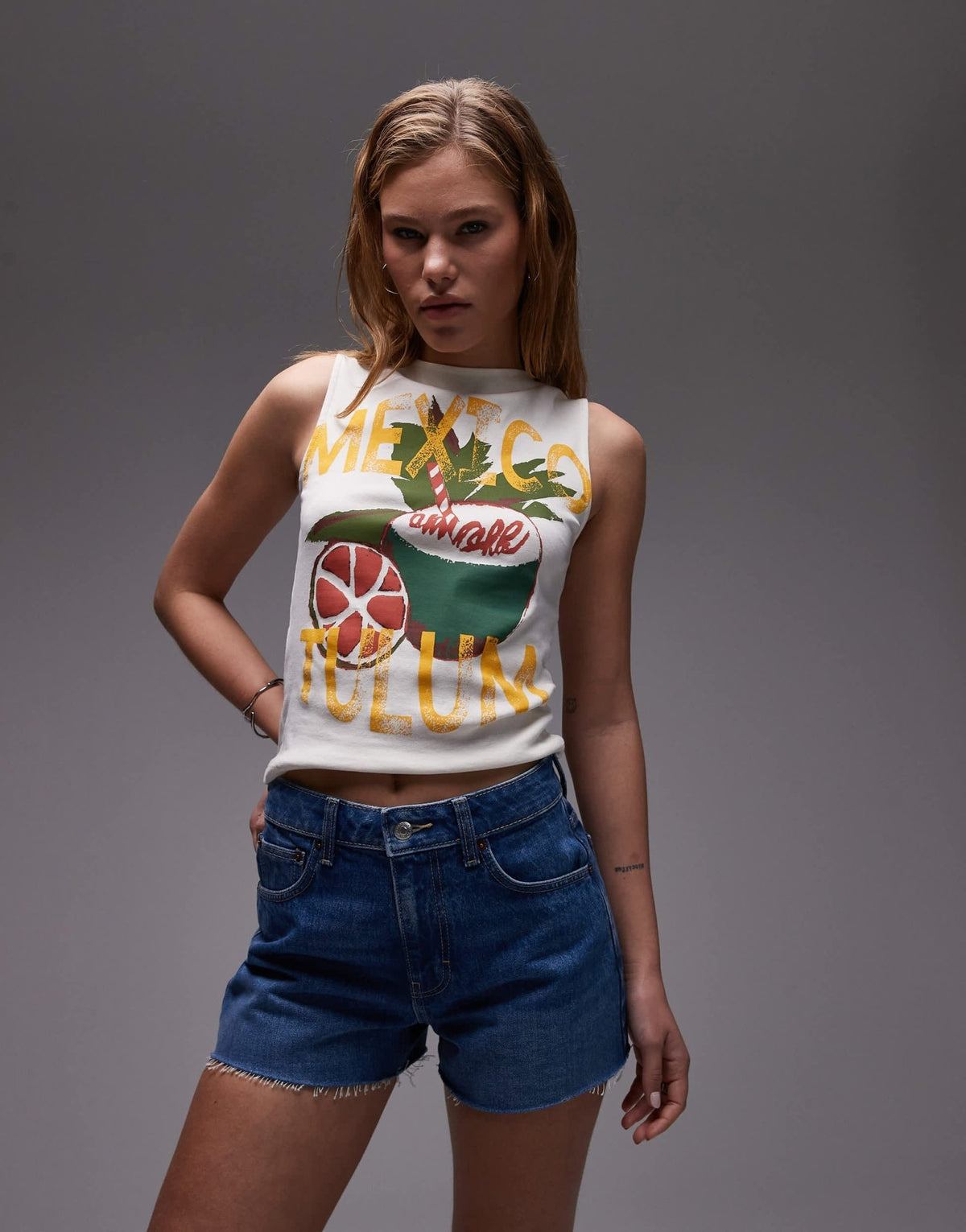 Topshop denim A-line shorts in mid blue - ASOS Sample Sale