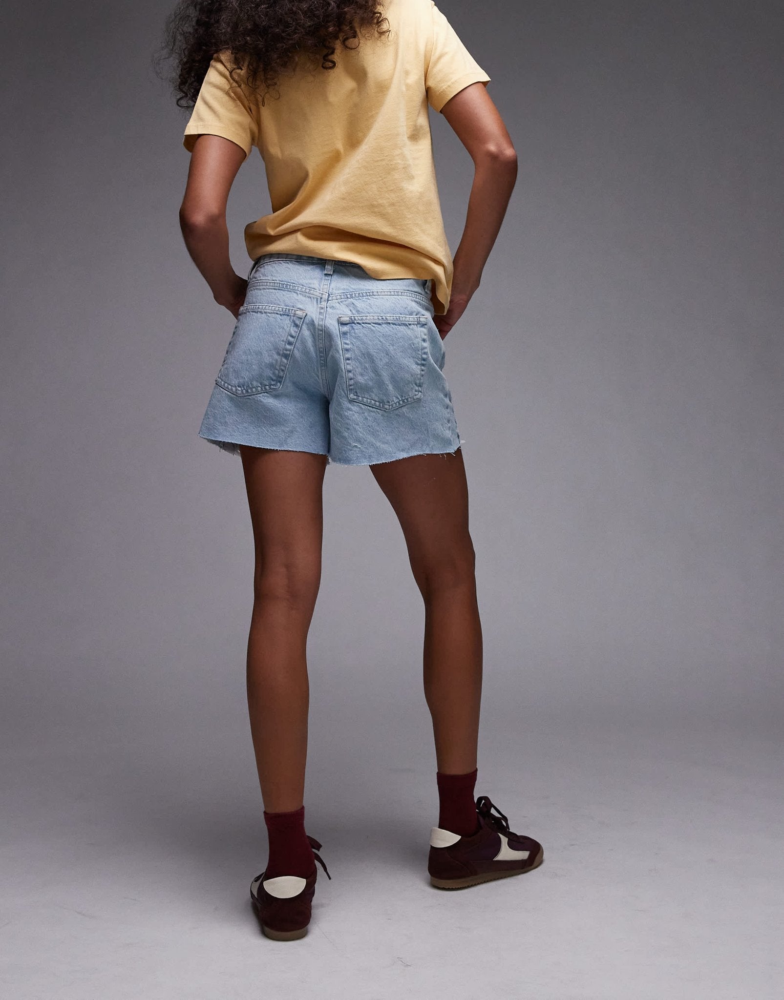 Topshop denim A-line shorts with rip in bleach - ASOS Sample Sale
