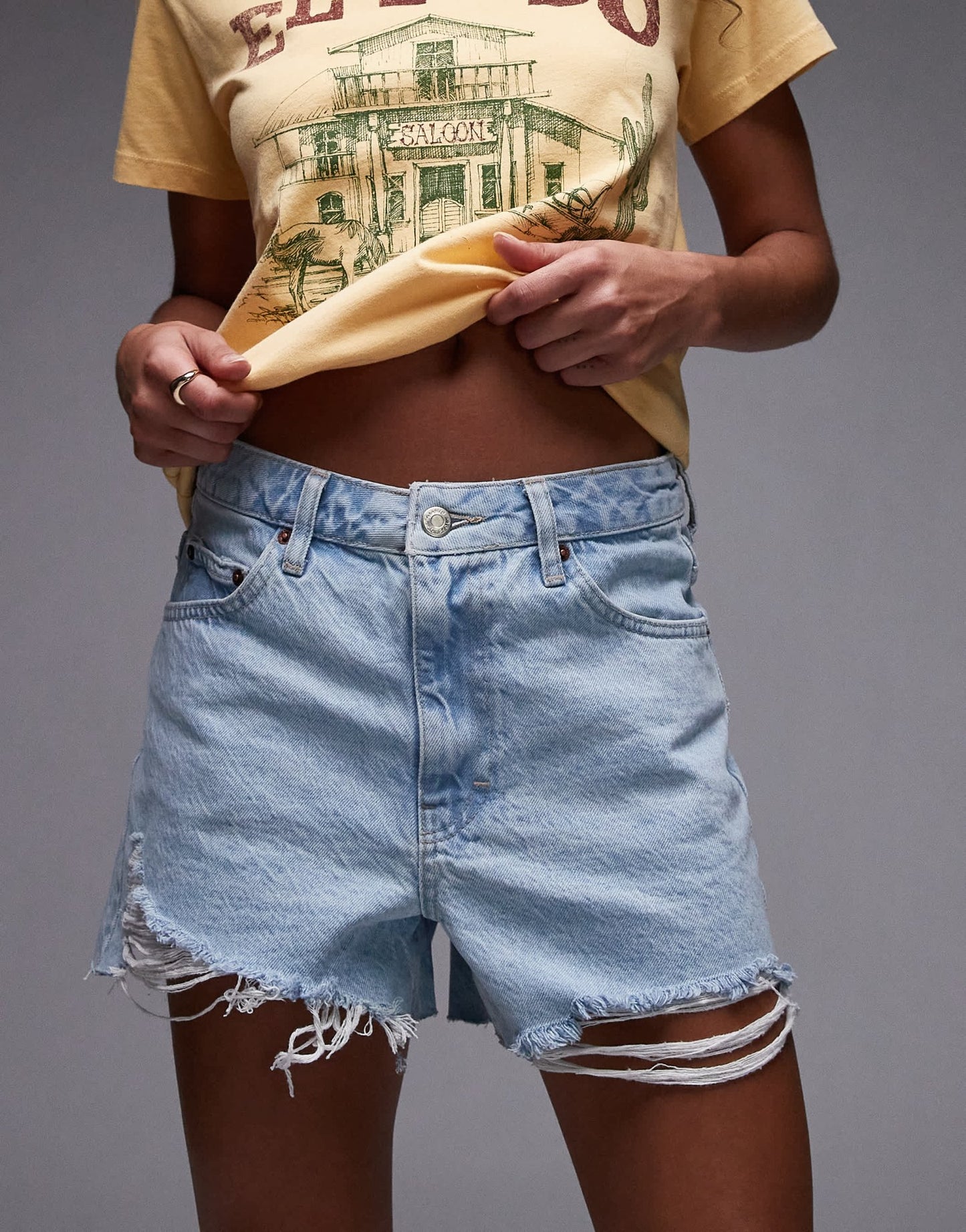 Topshop denim A-line shorts with rip in bleach - ASOS Sample Sale