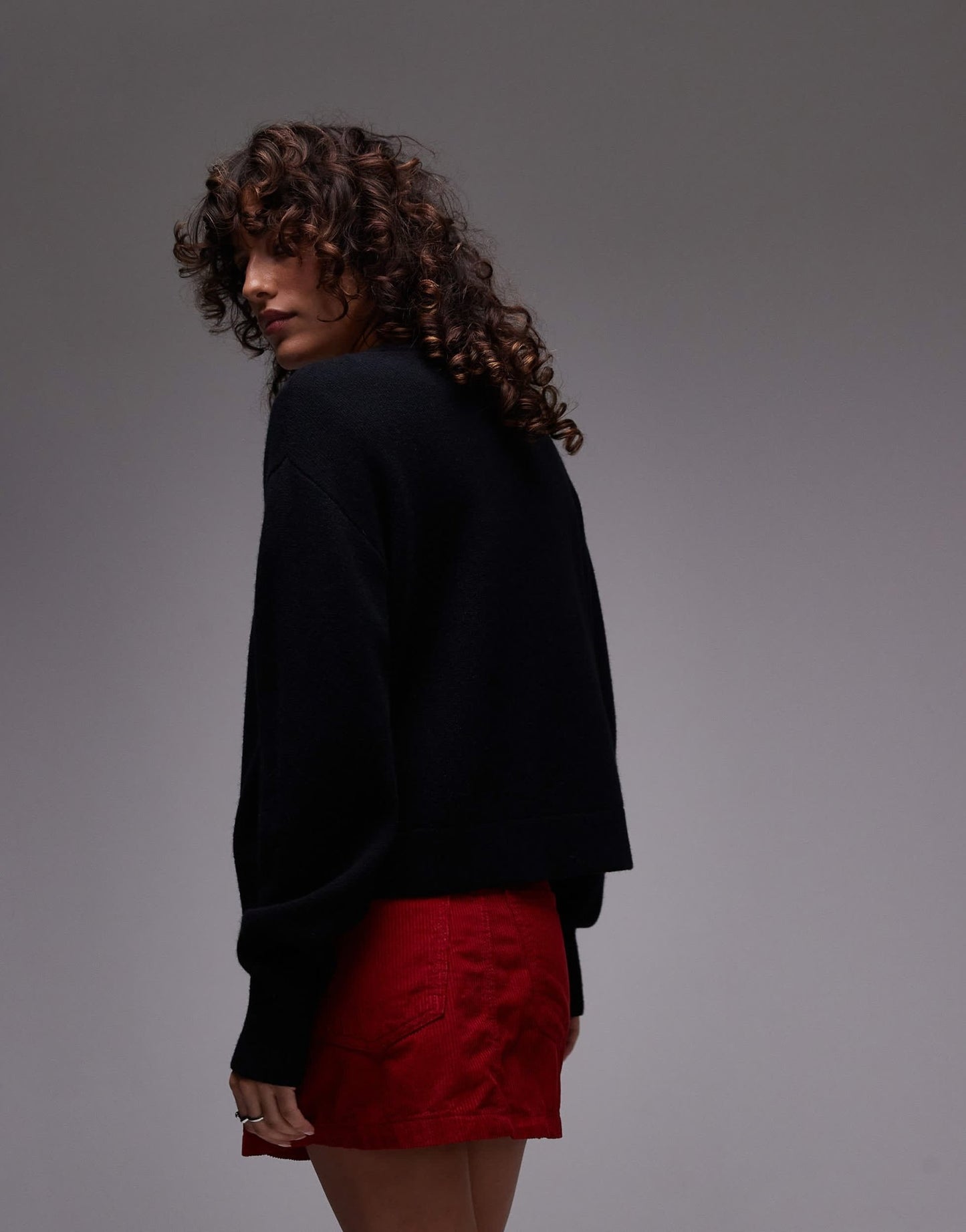 Topshop denim cord mini pelmet skirt in burgundy - ASOS Sample Sale