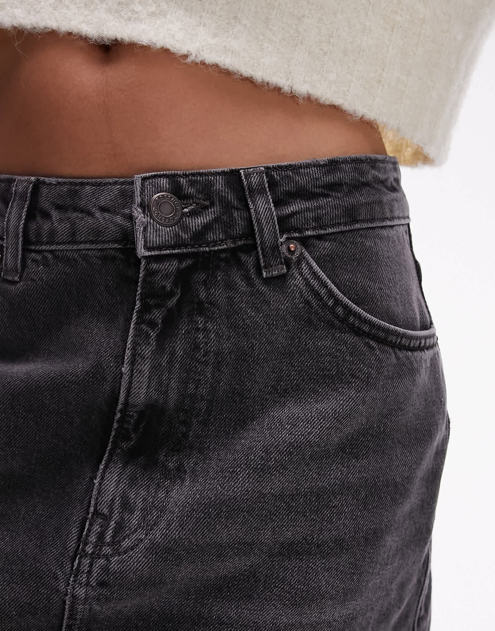 Topshop denim high waist mini skirt in washed black - ASOS Sample Sale