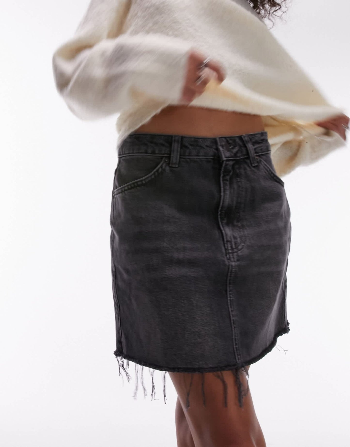 Topshop denim high waist mini skirt in washed black - ASOS Sample Sale