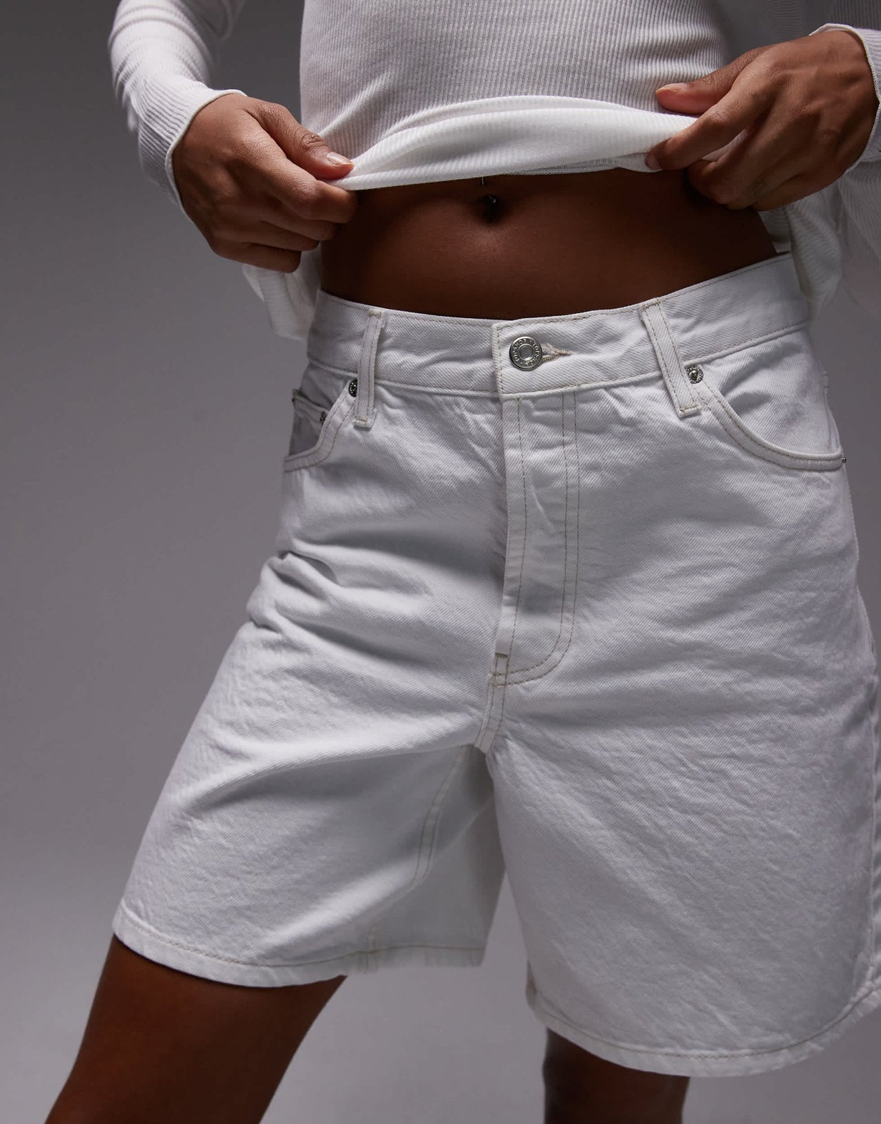 Topshop denim jort in white - ASOS Sample Sale