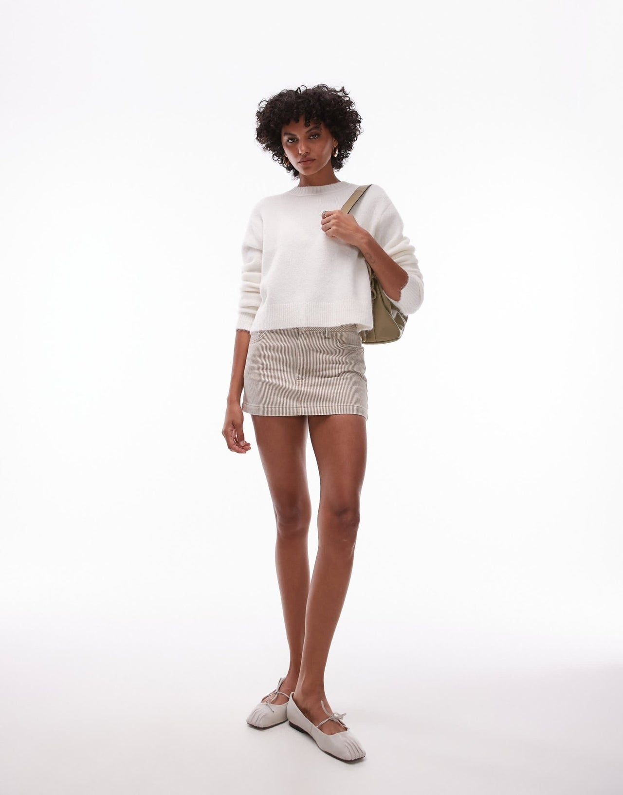 Topshop denim micro pelmet in beige stripe - ASOS Sample Sale