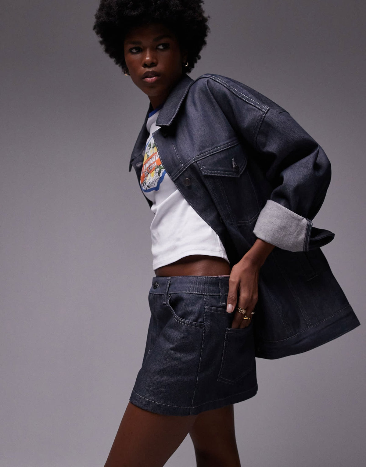 Topshop denim micro pelmet skirt in raw grey - ASOS Sample Sale