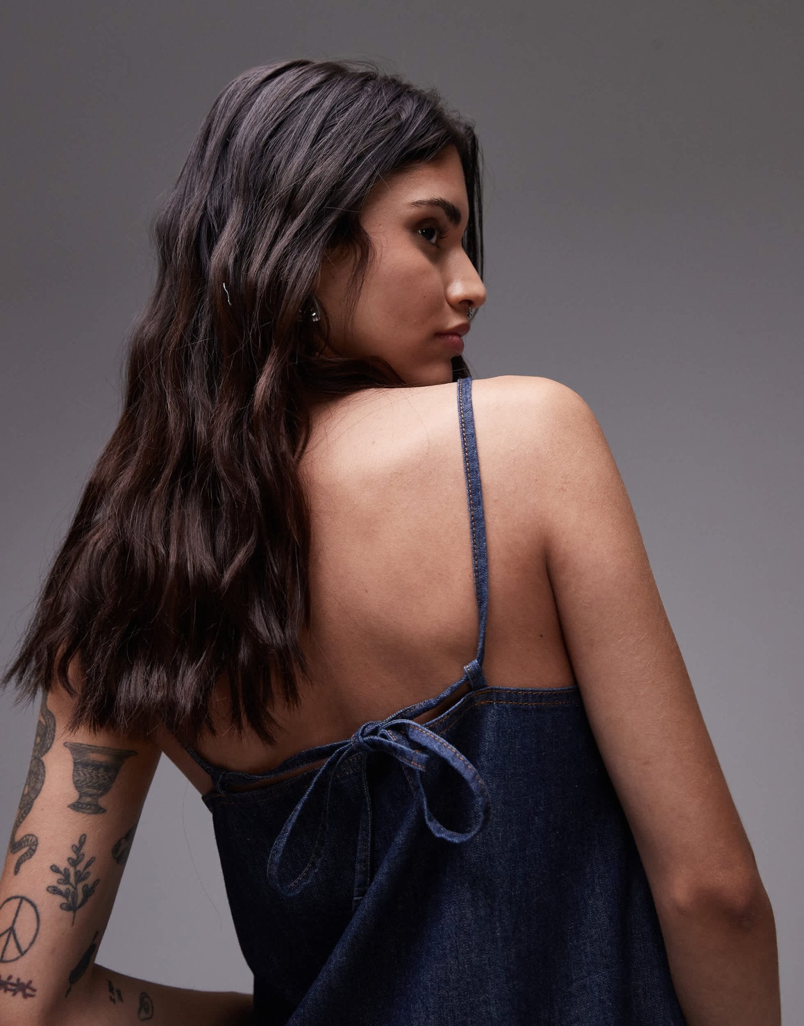 Topshop denim mini cami dress in raw look indigo - ASOS Sample Sale