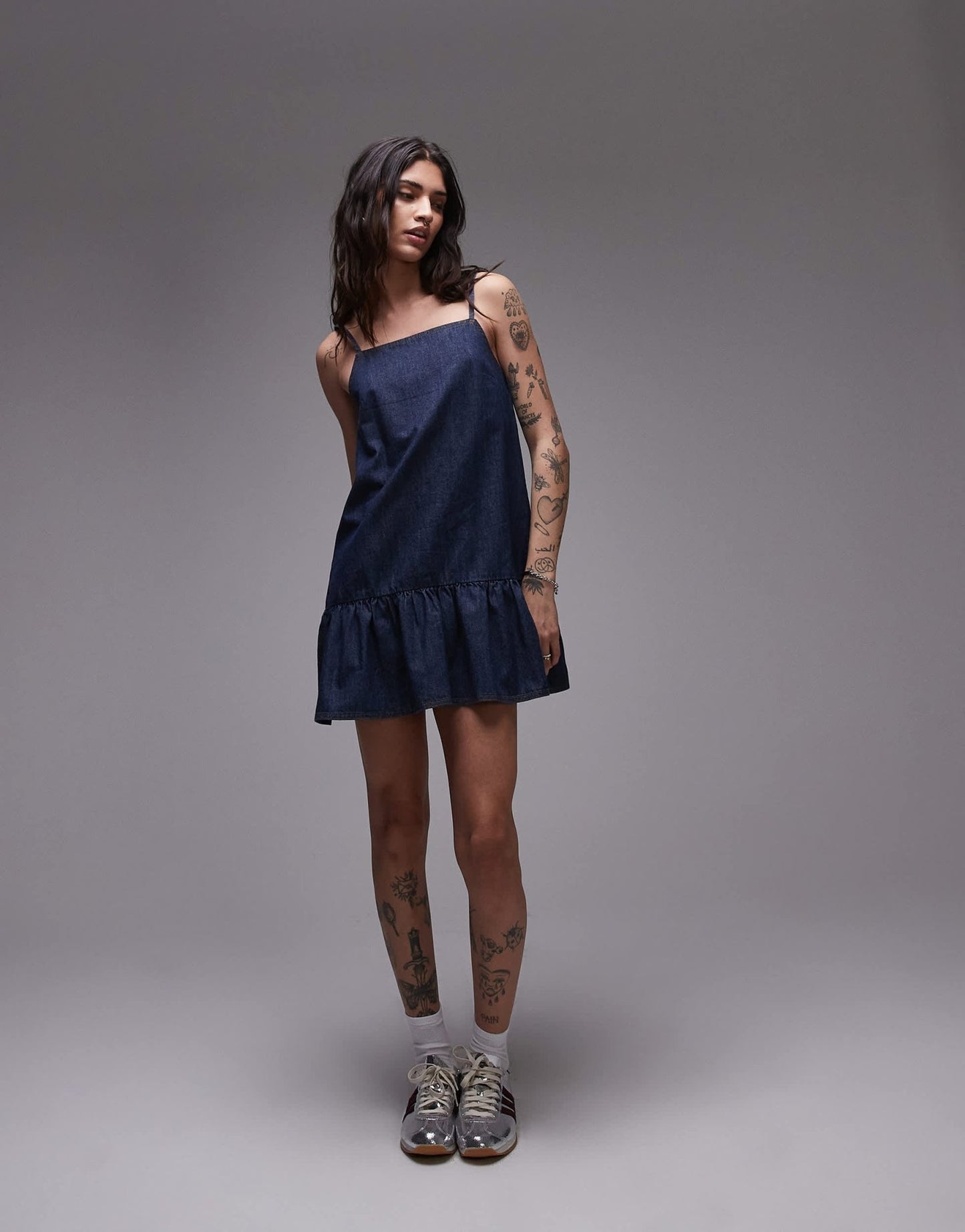 Topshop denim mini cami dress in raw look indigo - ASOS Sample Sale
