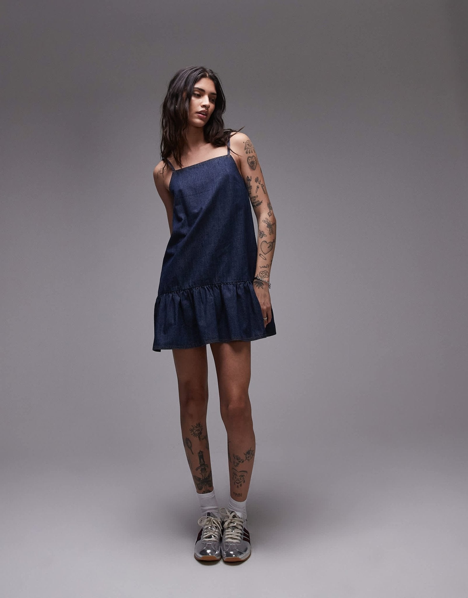 Topshop denim mini cami dress in raw look indigo - ASOS Sample Sale
