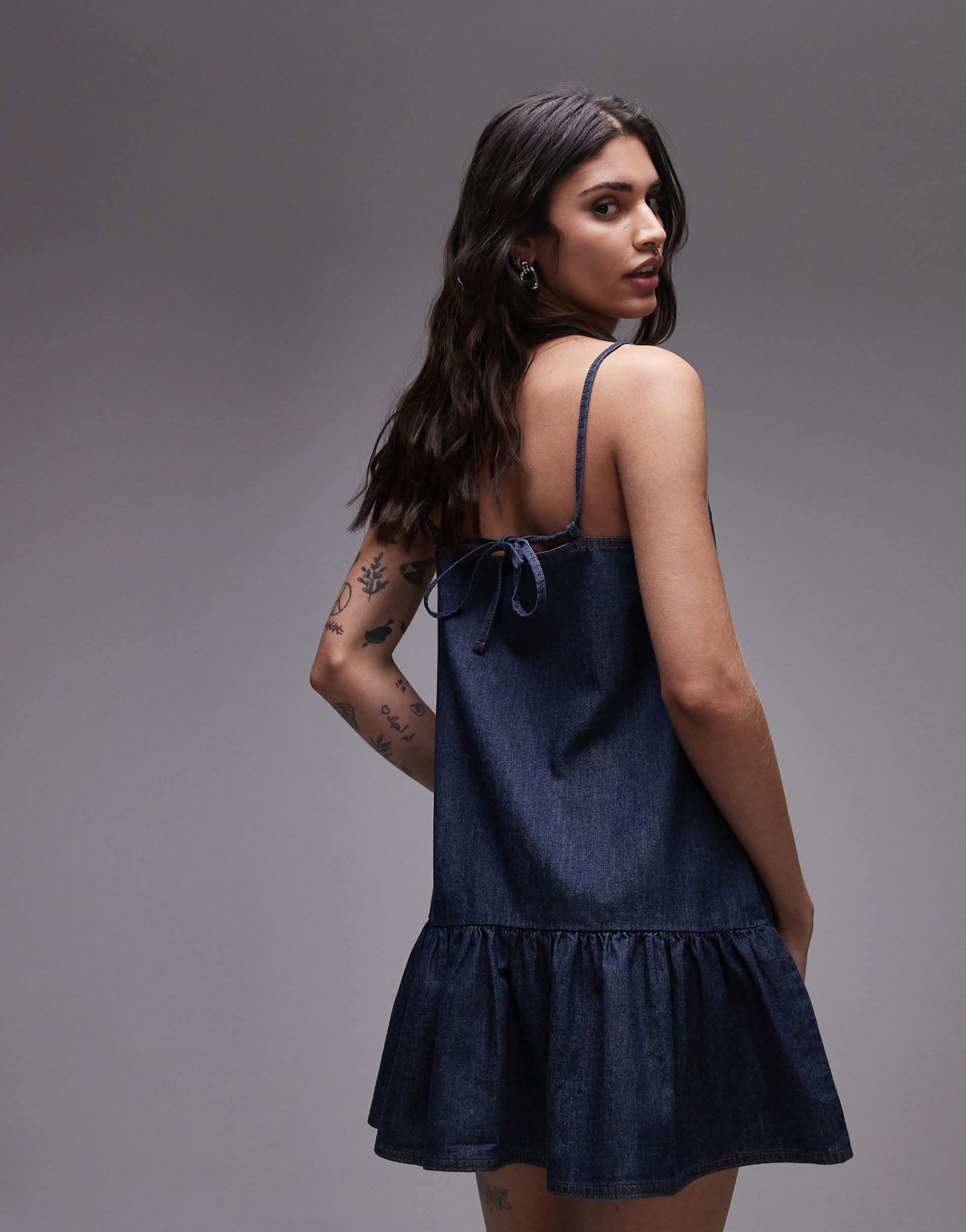 Topshop denim mini cami dress in raw look indigo - ASOS Sample Sale
