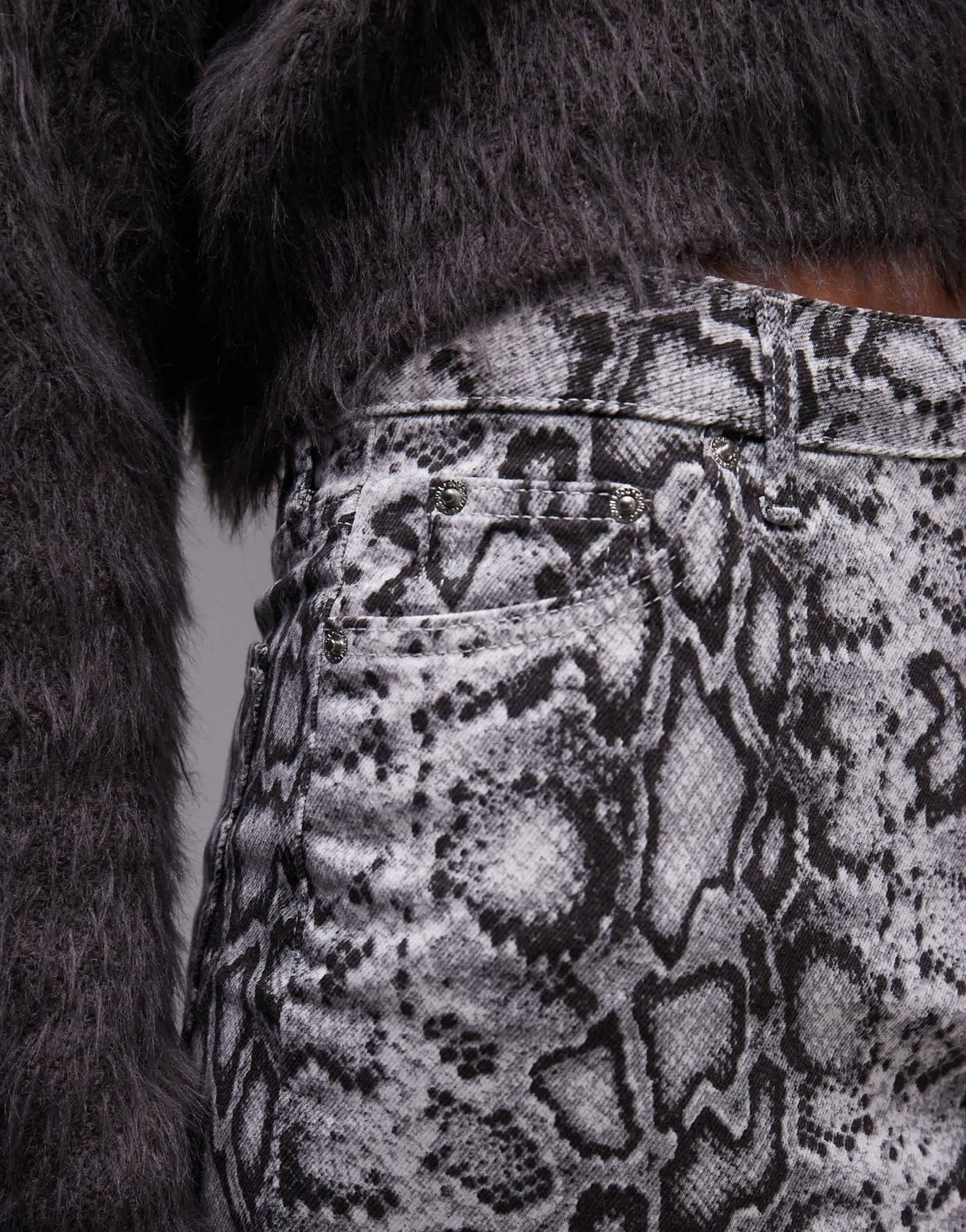 Topshop denim mini pelmet skirt in grey snake print - ASOS Sample Sale