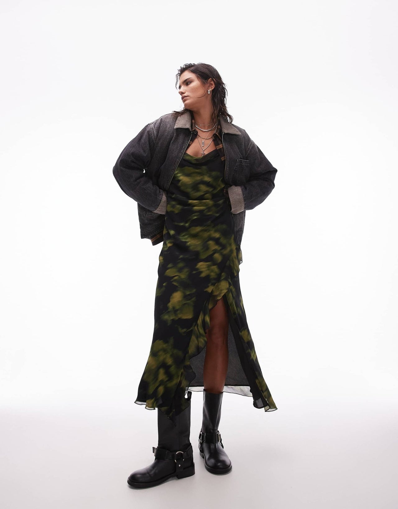 Topshop denim padded barn jacket with contrast collar in black - ASOS Sample Sale
