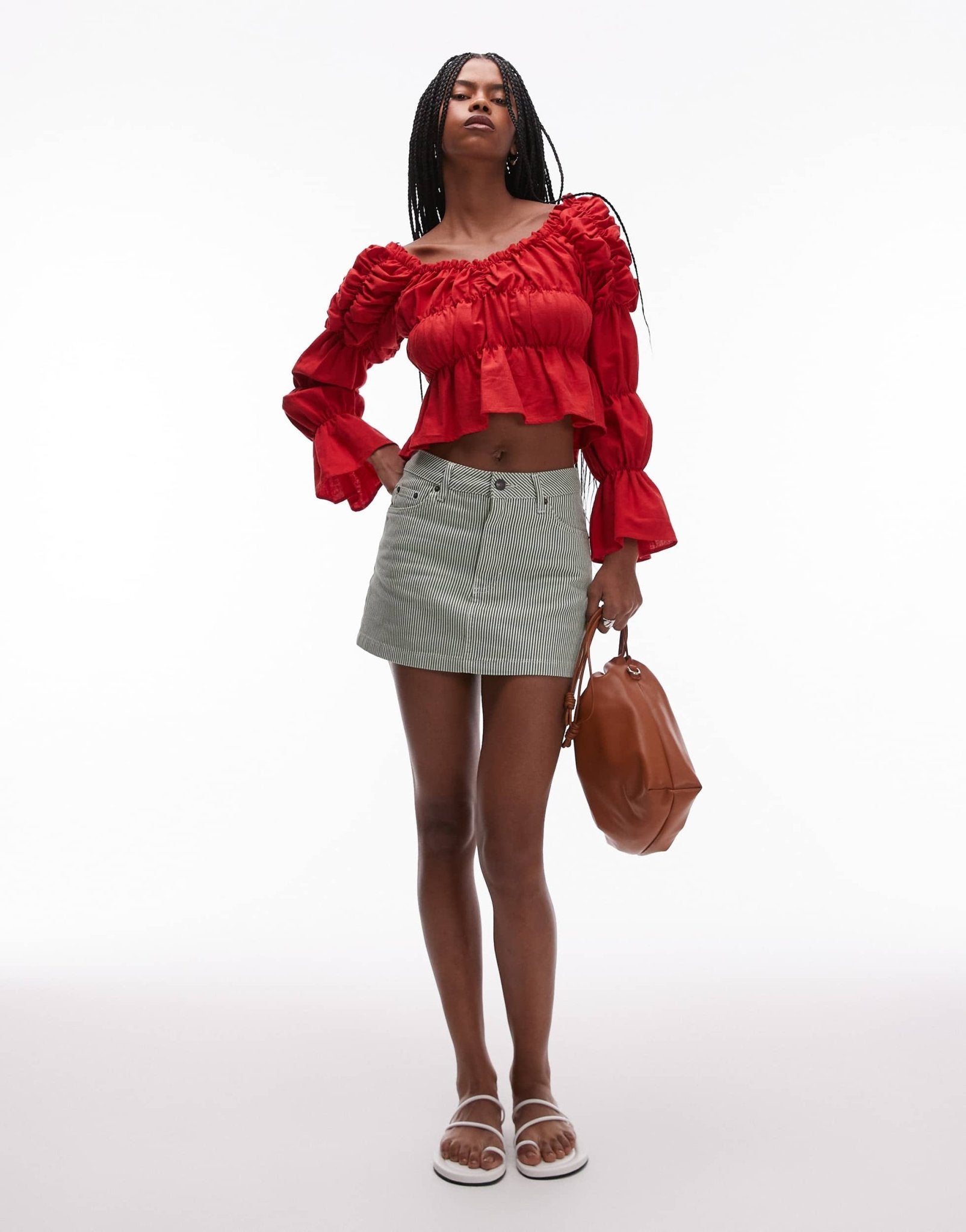 Topshop denim pelmet mini skirt in green stripe - ASOS Sample Sale