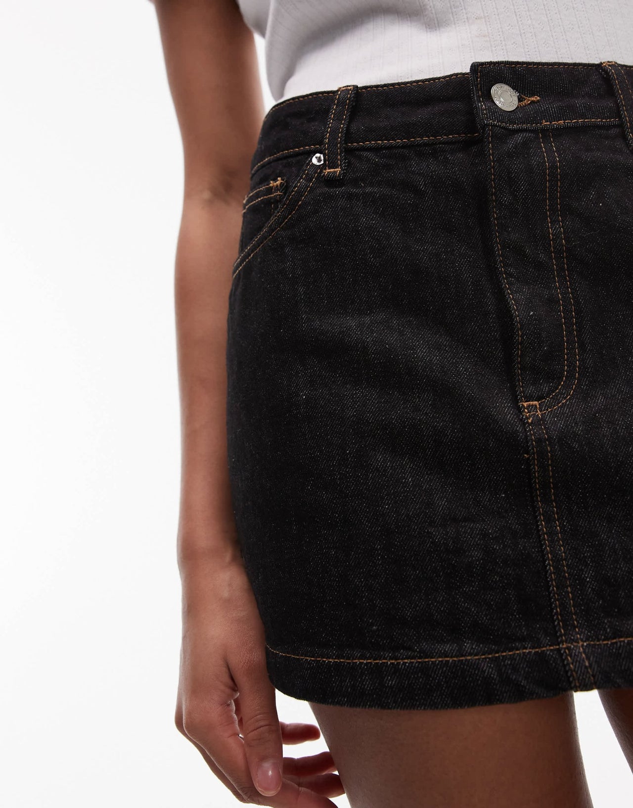 Topshop denim pelmet skirt in black ecru - ASOS Sample Sale