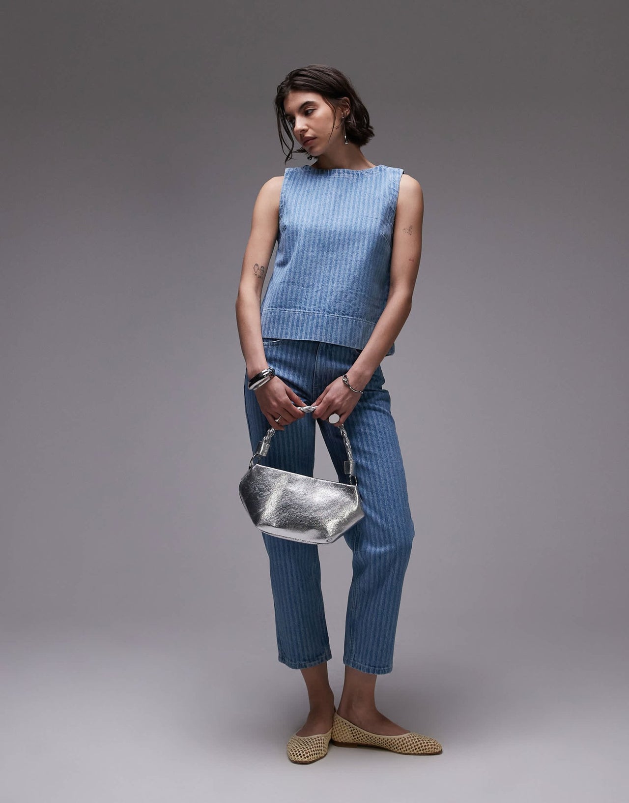 Topshop denim shell top in bleach stripe - ASOS Sample Sale