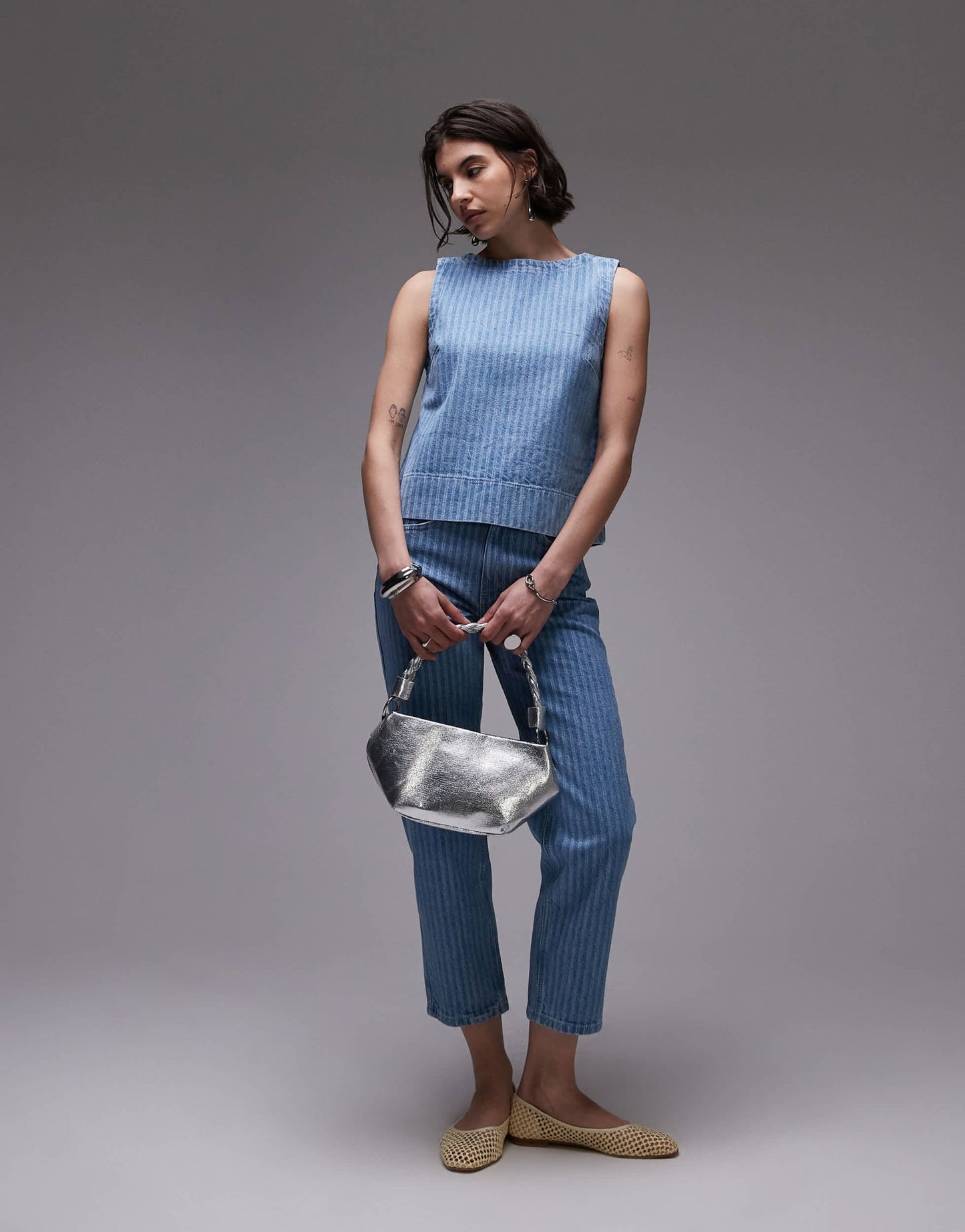 Topshop denim shell top in bleach stripe - ASOS Sample Sale