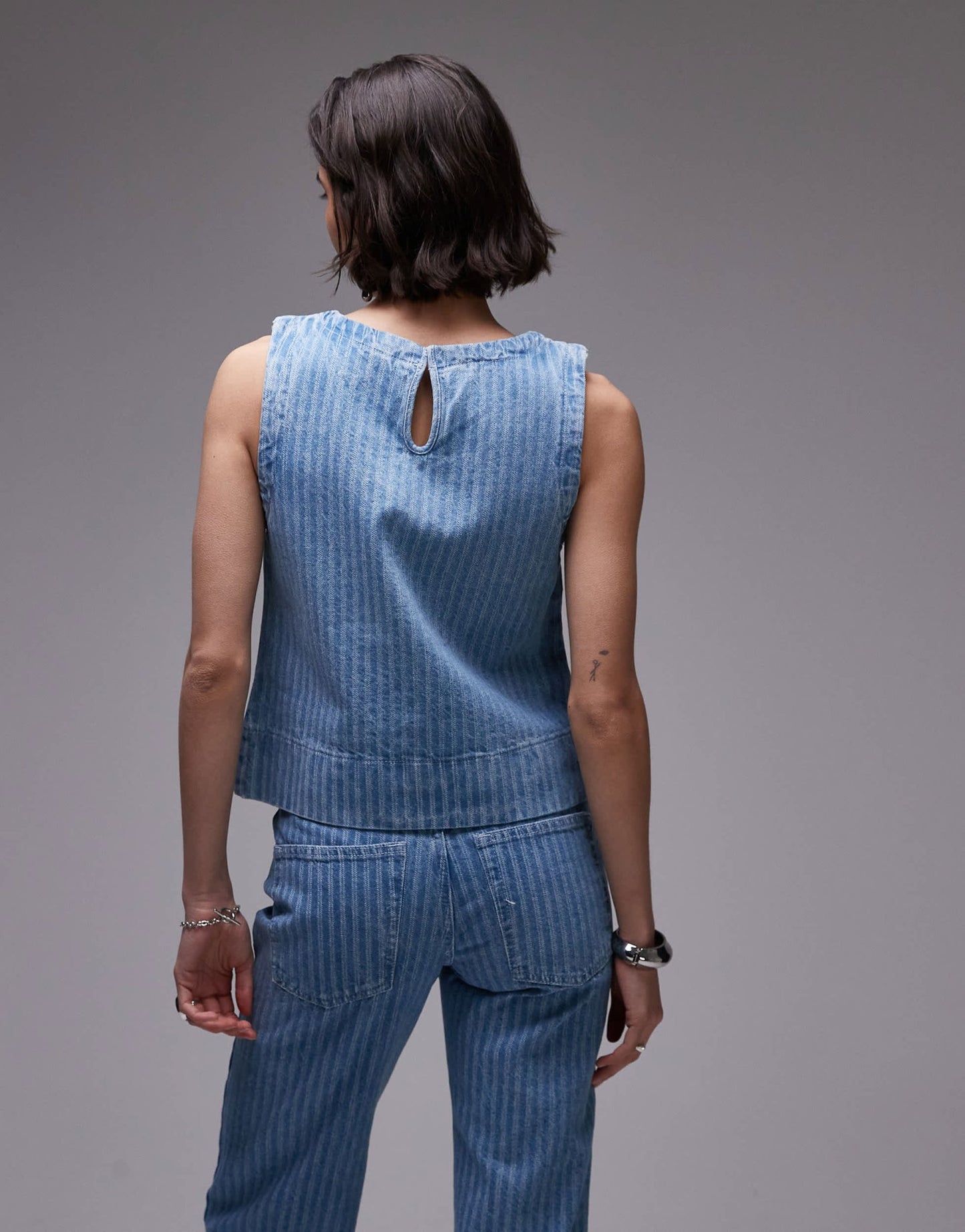 Topshop denim shell top in bleach stripe - ASOS Sample Sale