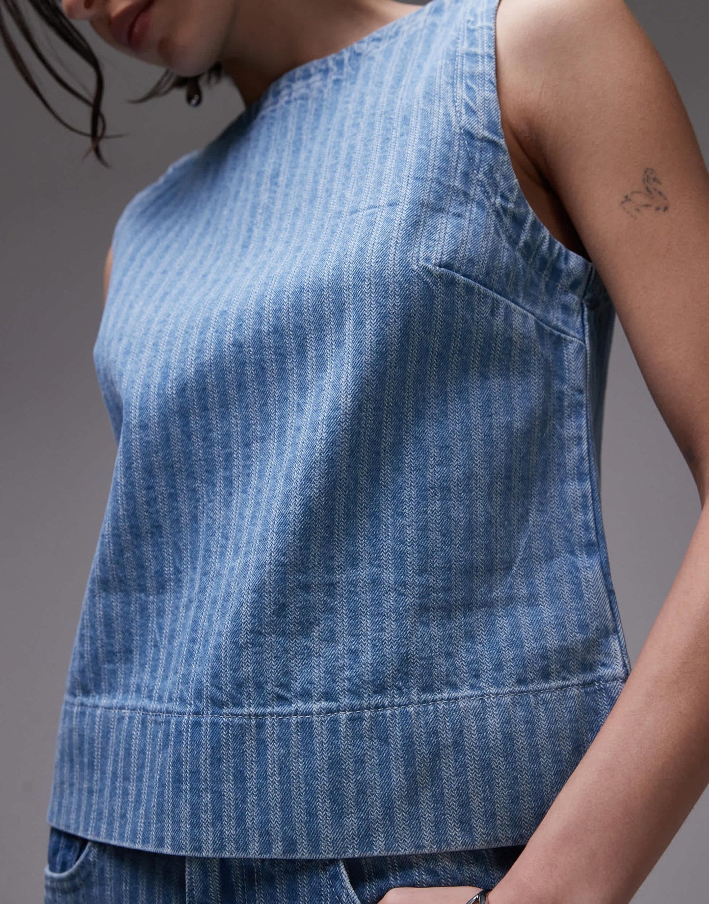 Topshop denim shell top in bleach stripe - ASOS Sample Sale