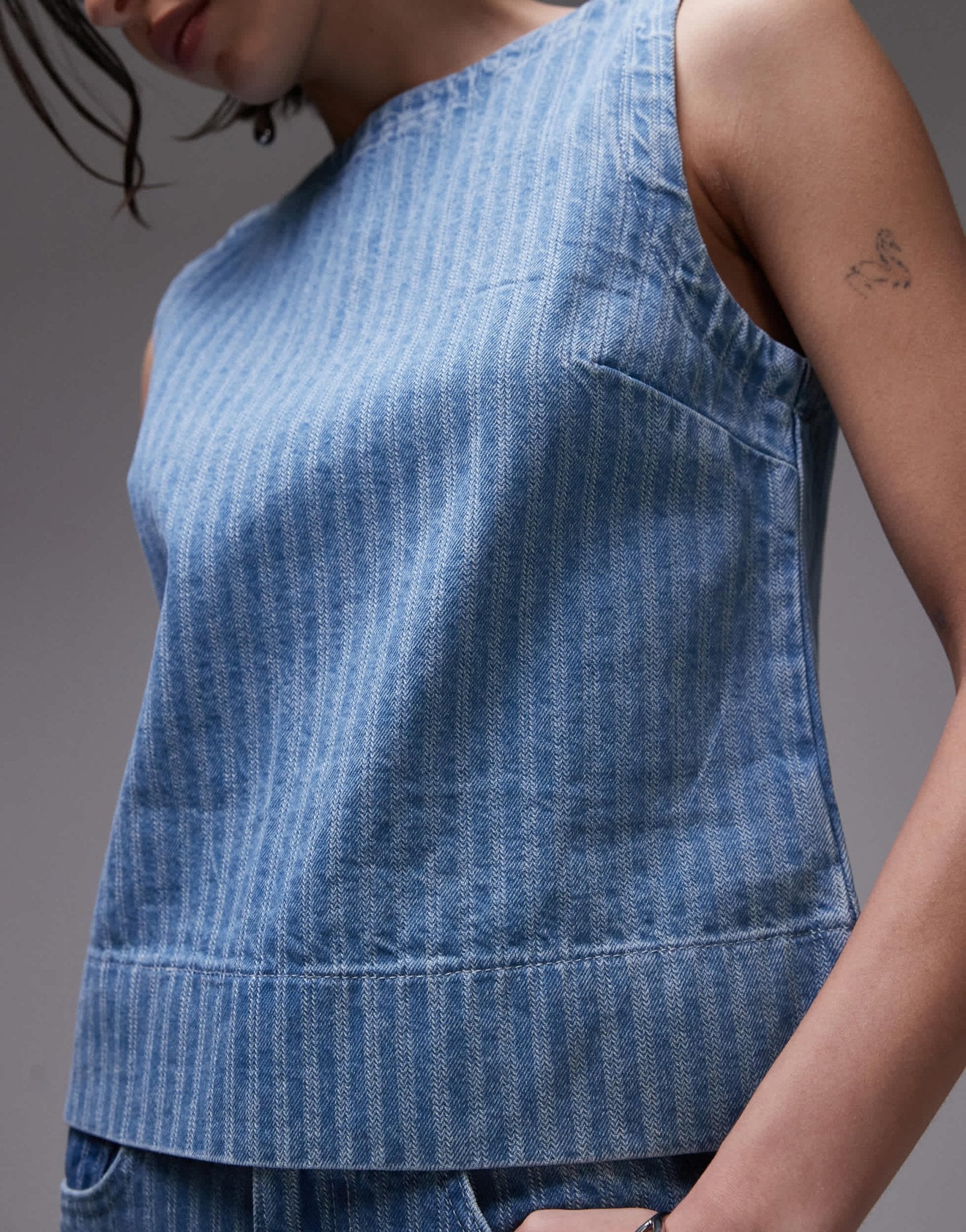 Topshop denim shell top in bleach stripe - ASOS Sample Sale