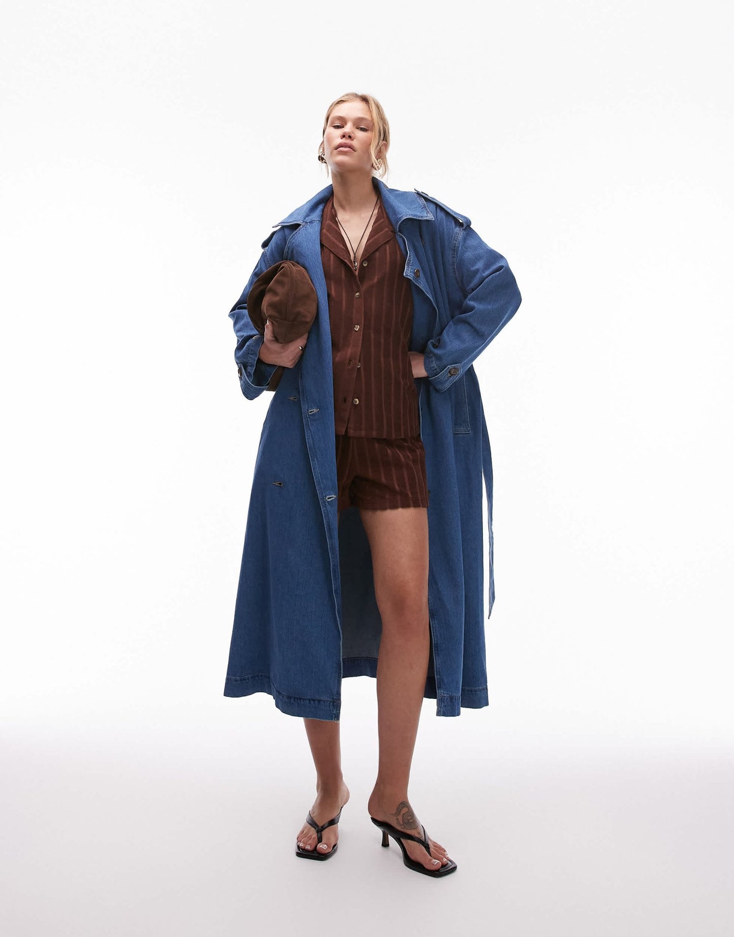 Topshop denim trench coat in mid blue - ASOS Sample Sale