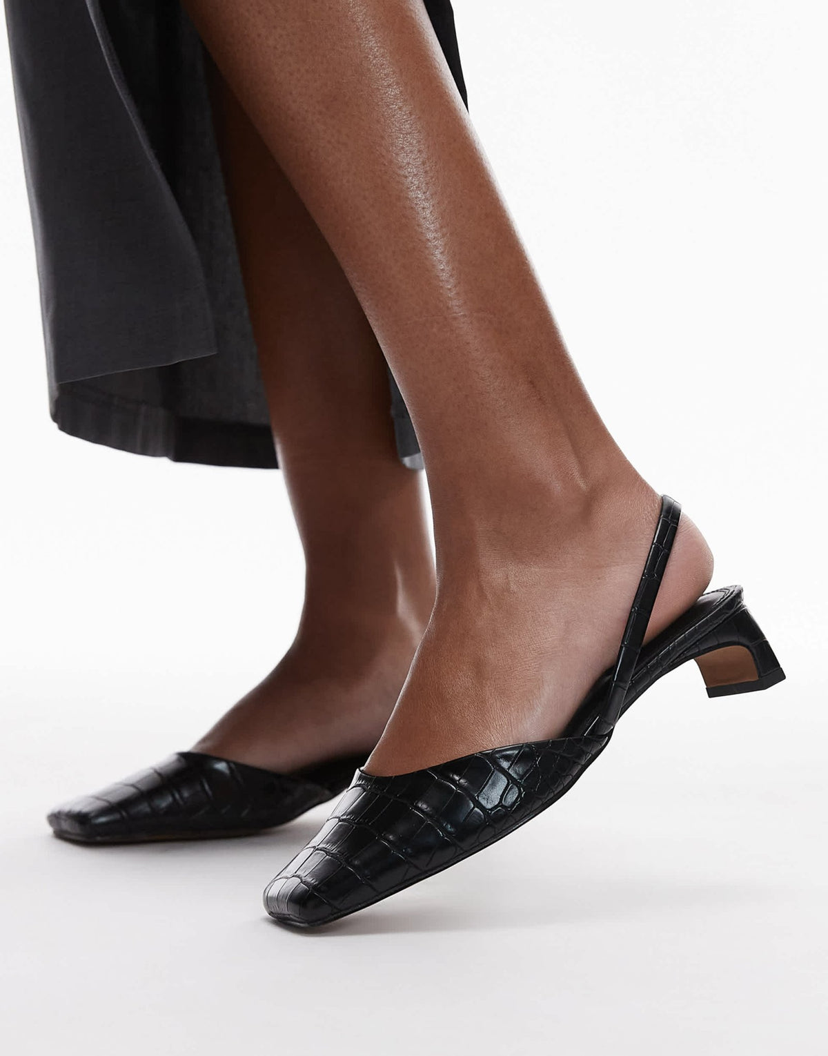 Topshop Diana square toe mid heeled shoes in black - ASOS Sample Sale