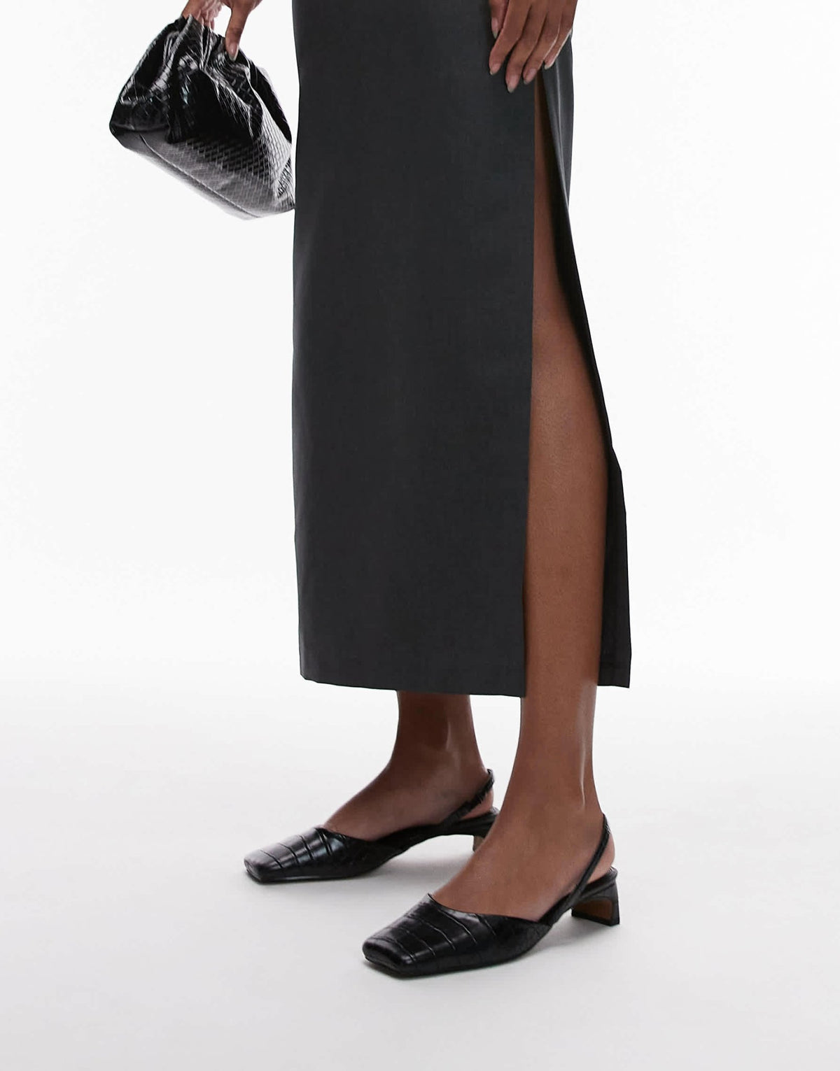 Topshop Diana square toe mid heeled shoes in black - ASOS Sample Sale