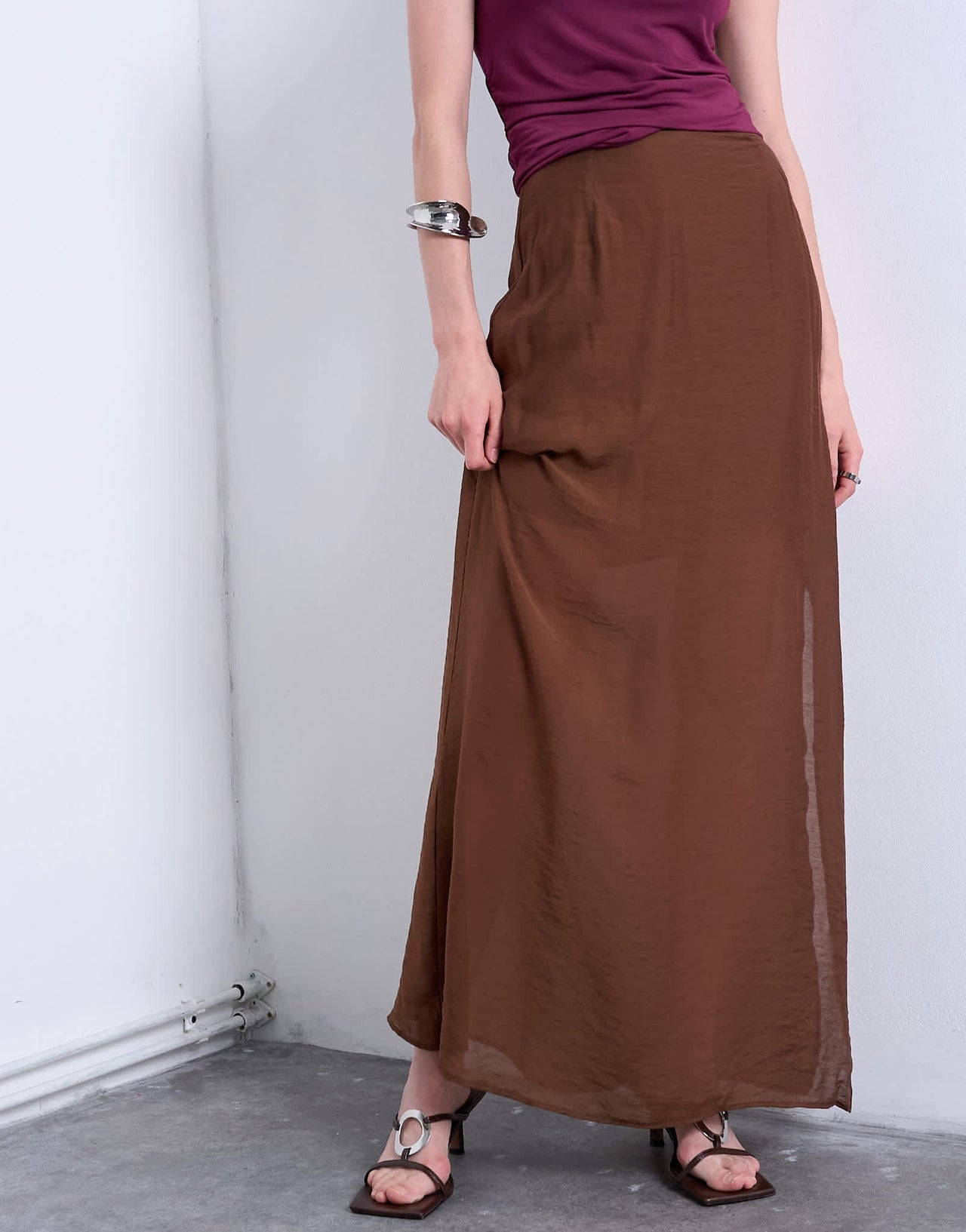 Topshop double layer sheer straight skirt in brown - ASOS Sample Sale