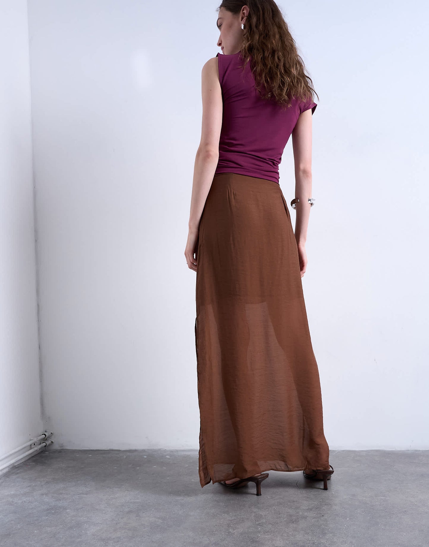 Topshop double layer sheer straight skirt in brown - ASOS Sample Sale