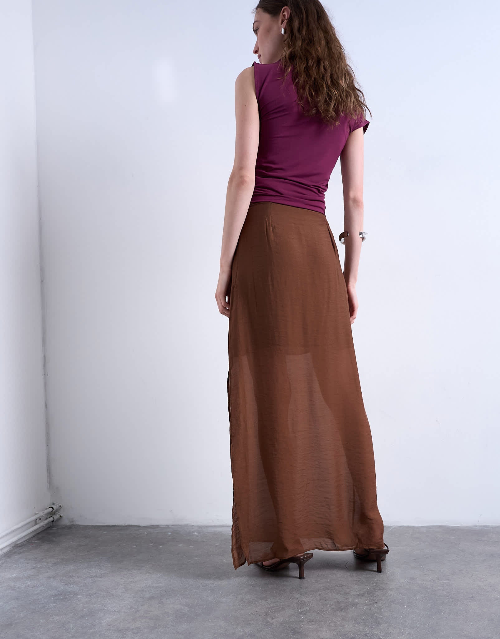 Topshop double layer sheer straight skirt in brown - ASOS Sample Sale